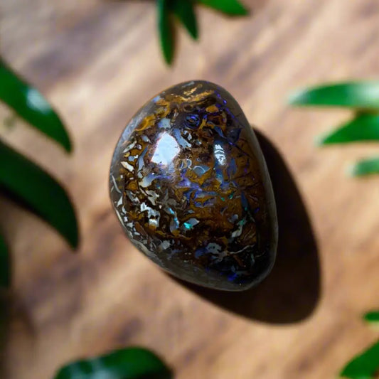 Polished 23.4-carat Boulder Opal from Queensland with iridescent flashes