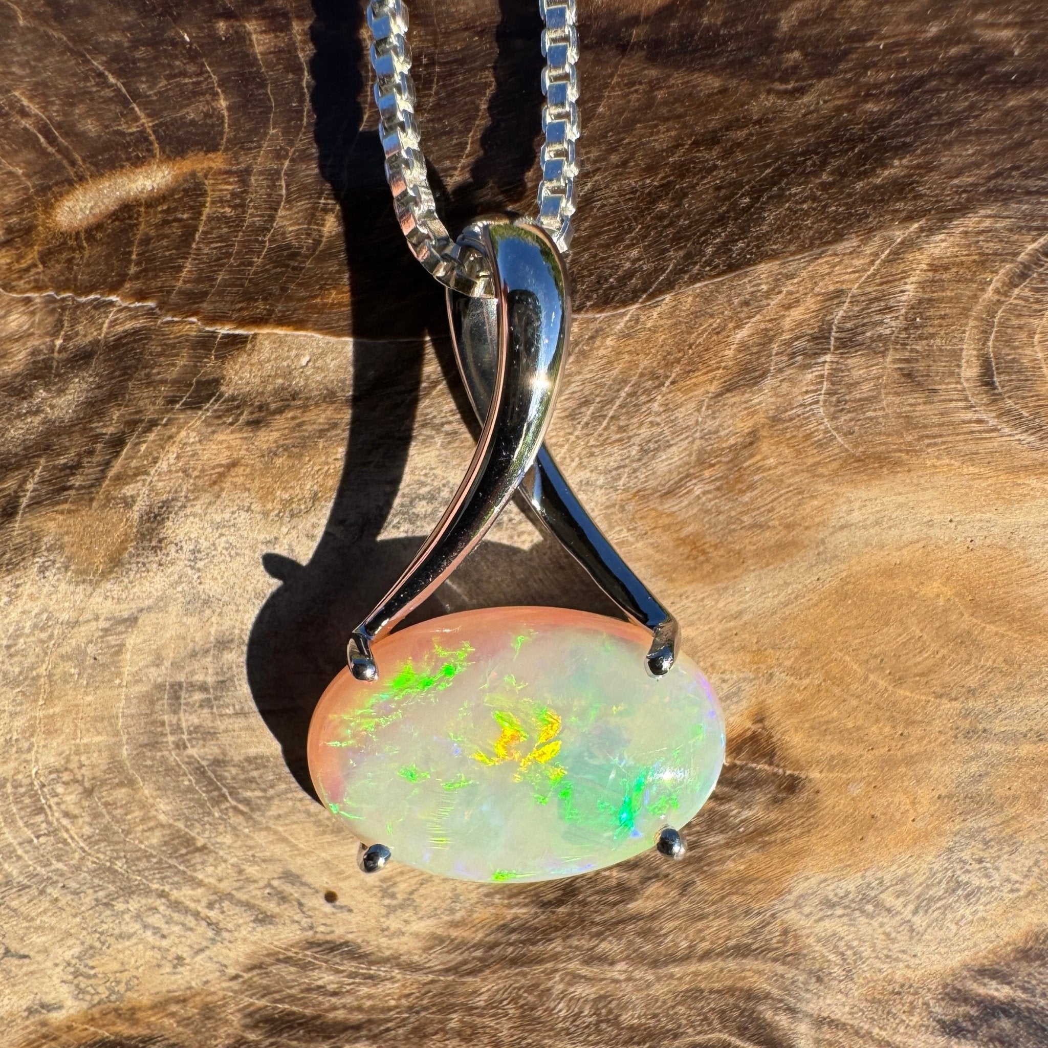 2.35ct Coober Pedy Opal Pendant Necklace ~ 'Arafura Flame' | 925 Sterling Silver | Solid Australian Opal