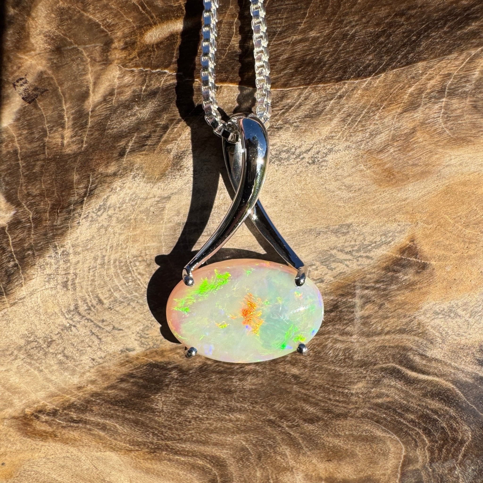 2.35ct Coober Pedy Opal Pendant Necklace ~ 'Arafura Flame' | 925 Sterling Silver | Solid Australian Opal
