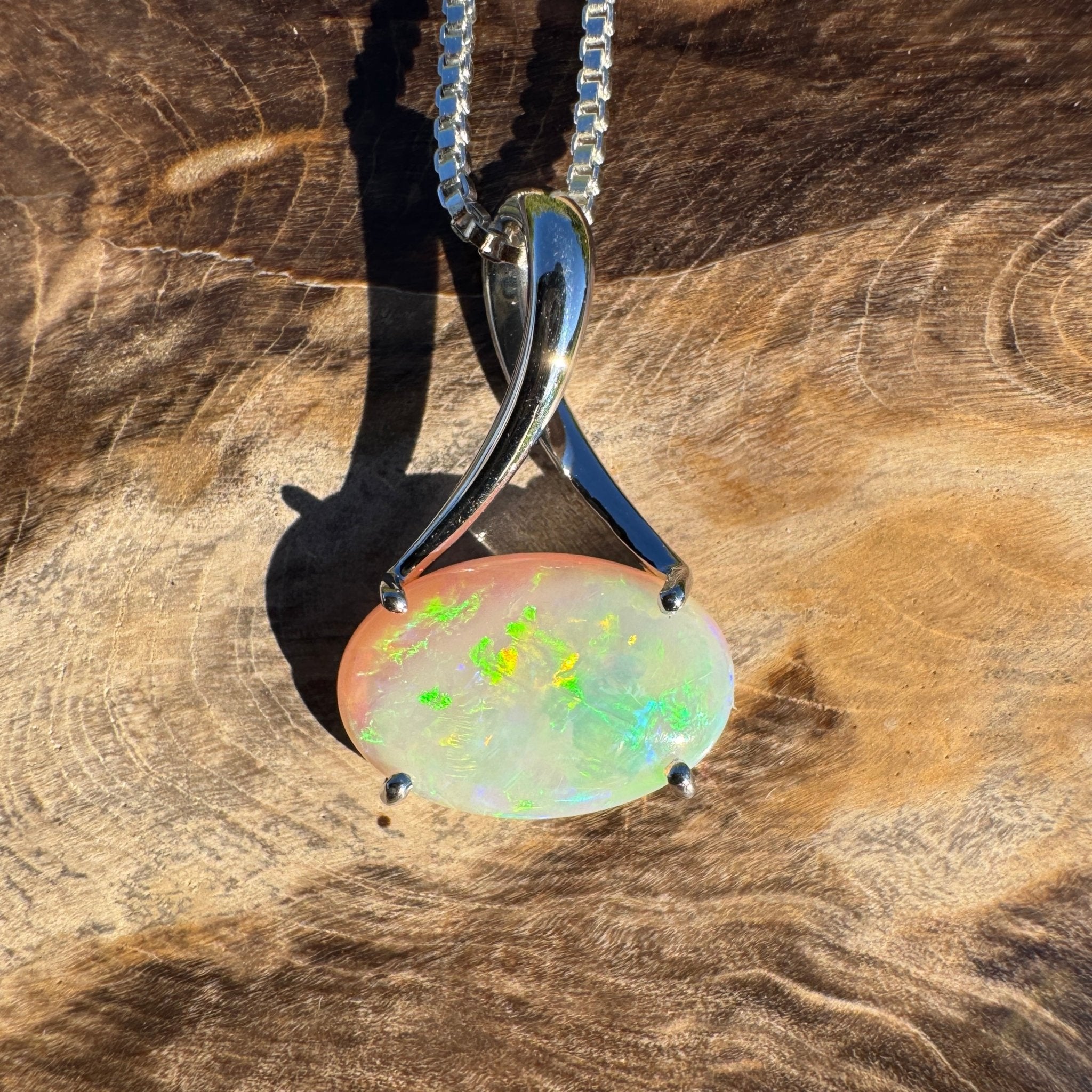 2.35ct Coober Pedy Opal Pendant Necklace ~ 'Arafura Flame' | 925 Sterling Silver | Solid Australian Opal