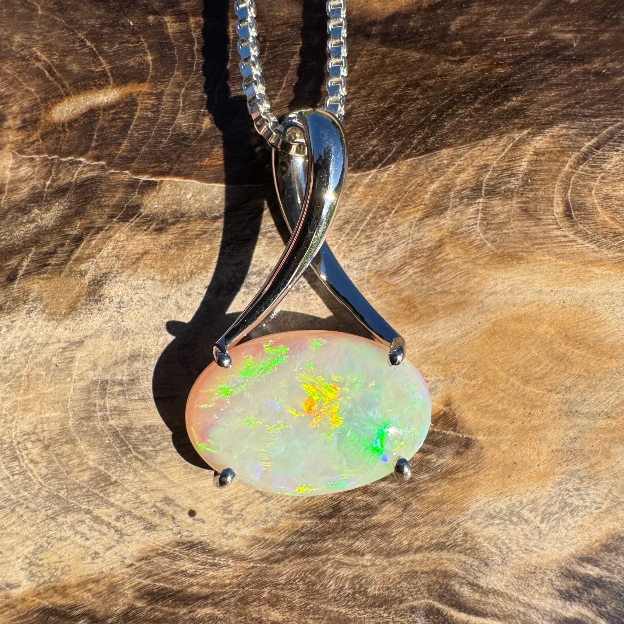 2.35ct Coober Pedy Opal Pendant Necklace ~ 'Arafura Flame' | 925 Sterling Silver | Solid Australian Opal