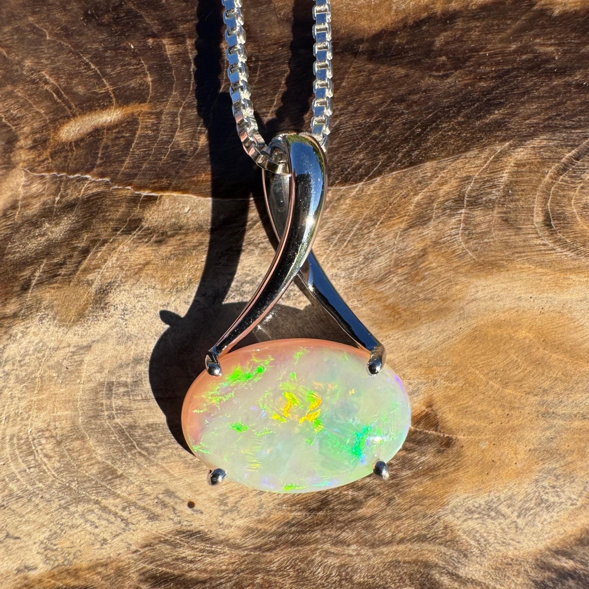 2.35ct Coober Pedy Opal Pendant Necklace ~ 'Arafura Flame' | 925 Sterling Silver | Solid Australian Opal