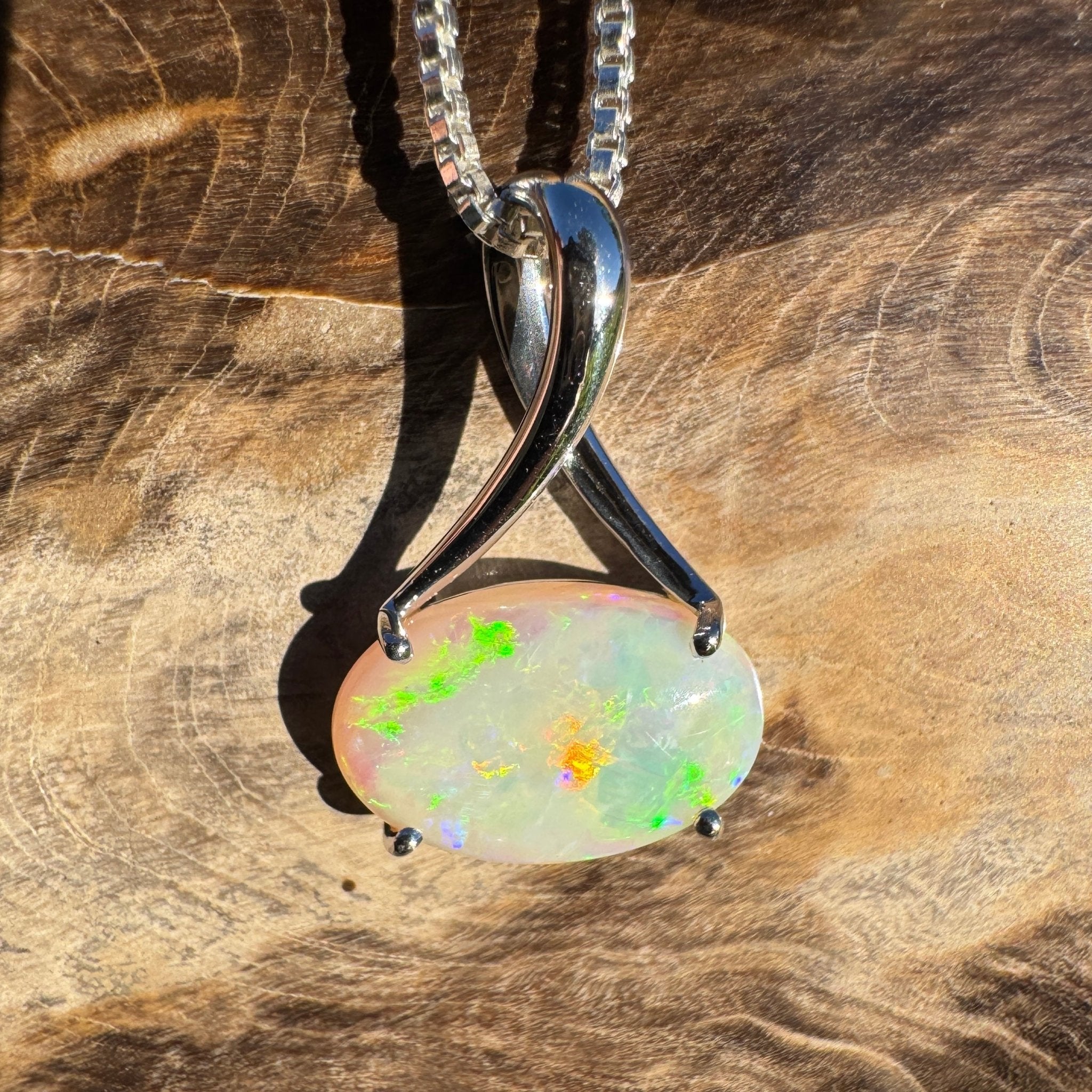 2.35ct Coober Pedy Opal Pendant Necklace ~ 'Arafura Flame' | 925 Sterling Silver | Solid Australian Opal