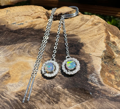 'Whitsunday Sparkle' ~ Handcrafted 0.7ct Solid Lightning Ridge Opal and Cubic Zirconia Earrings - Iona Opal Australia