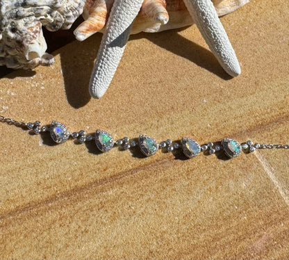 'Coastal Breeze' ~ Handcrafted 1.5ct Mintabie Opal and Cubic Zirconia Sterling Silver Bracelet