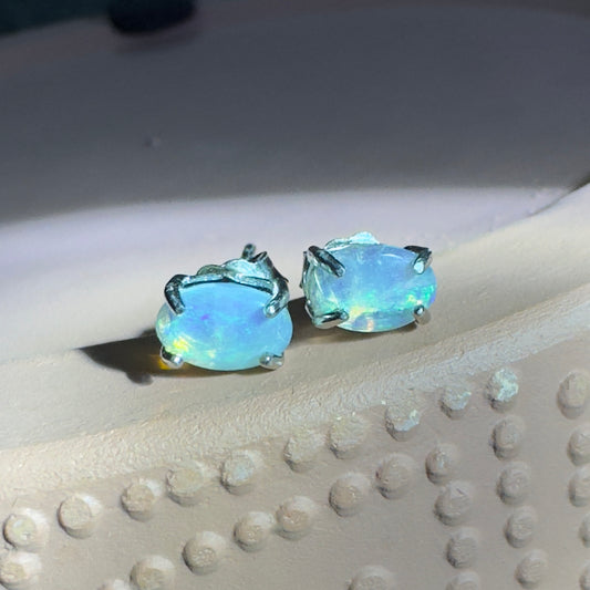 'Byron Blues' ~ Handcrafted 1.2ct Solid Lightning Ridge Opal Earrings