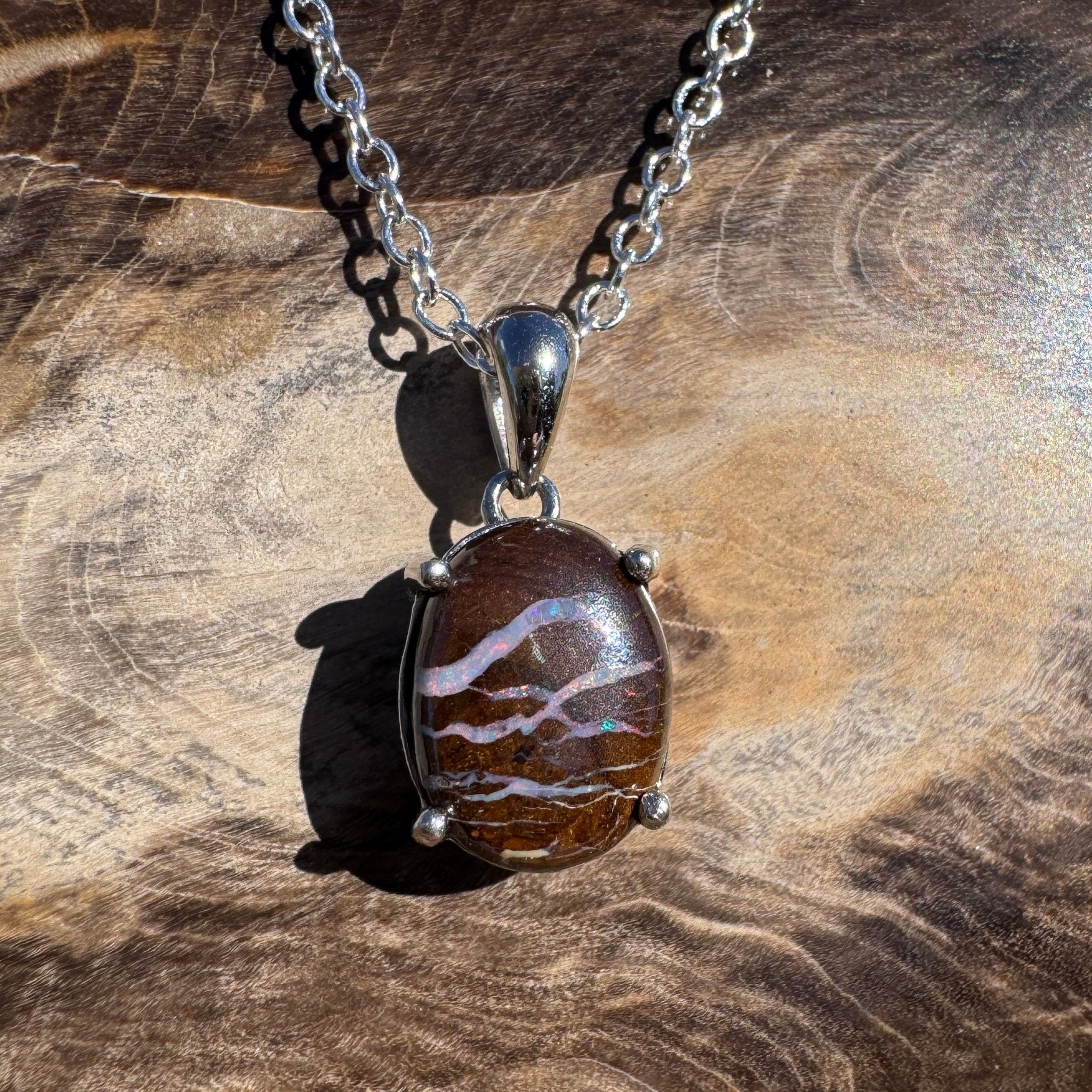 2.3ct Queensland Opal Pendant Necklace ~ 'Rottnest Ember' | 925 Sterling Silver | Solid Australian Opal
