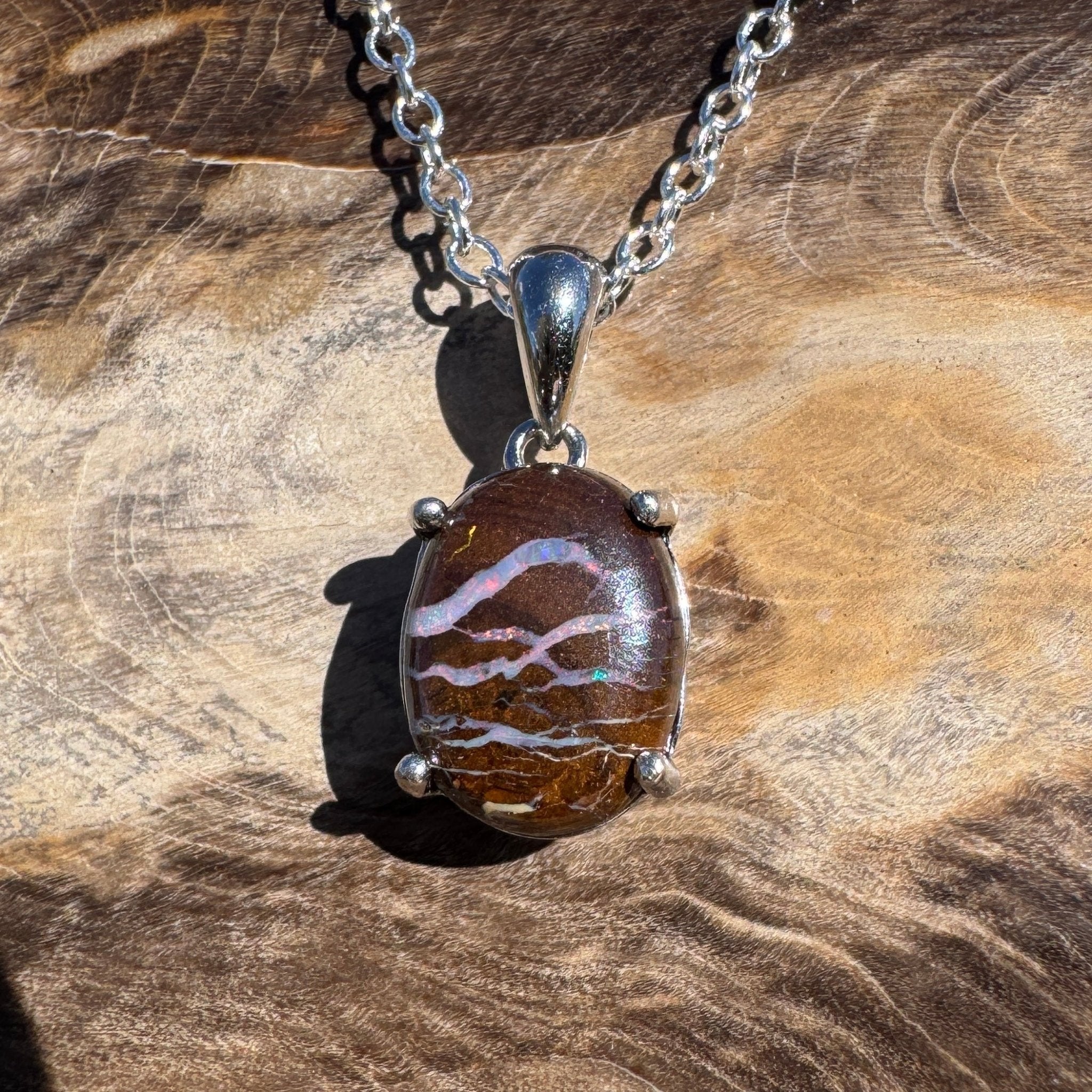 2.3ct Queensland Opal Pendant Necklace ~ 'Rottnest Ember' | 925 Sterling Silver | Solid Australian Opal