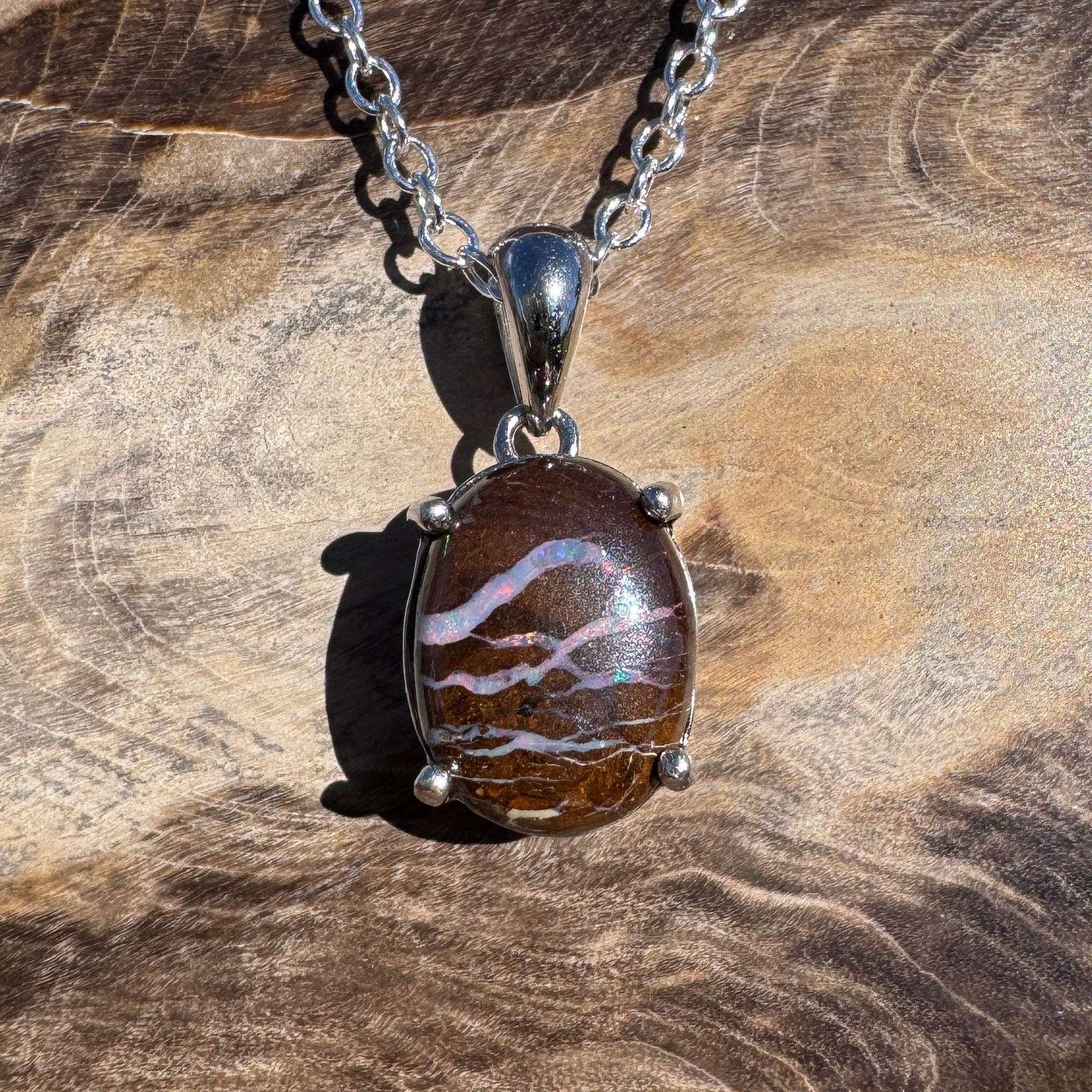 2.3ct Queensland Opal Pendant Necklace ~ 'Rottnest Ember' | 925 Sterling Silver | Solid Australian Opal