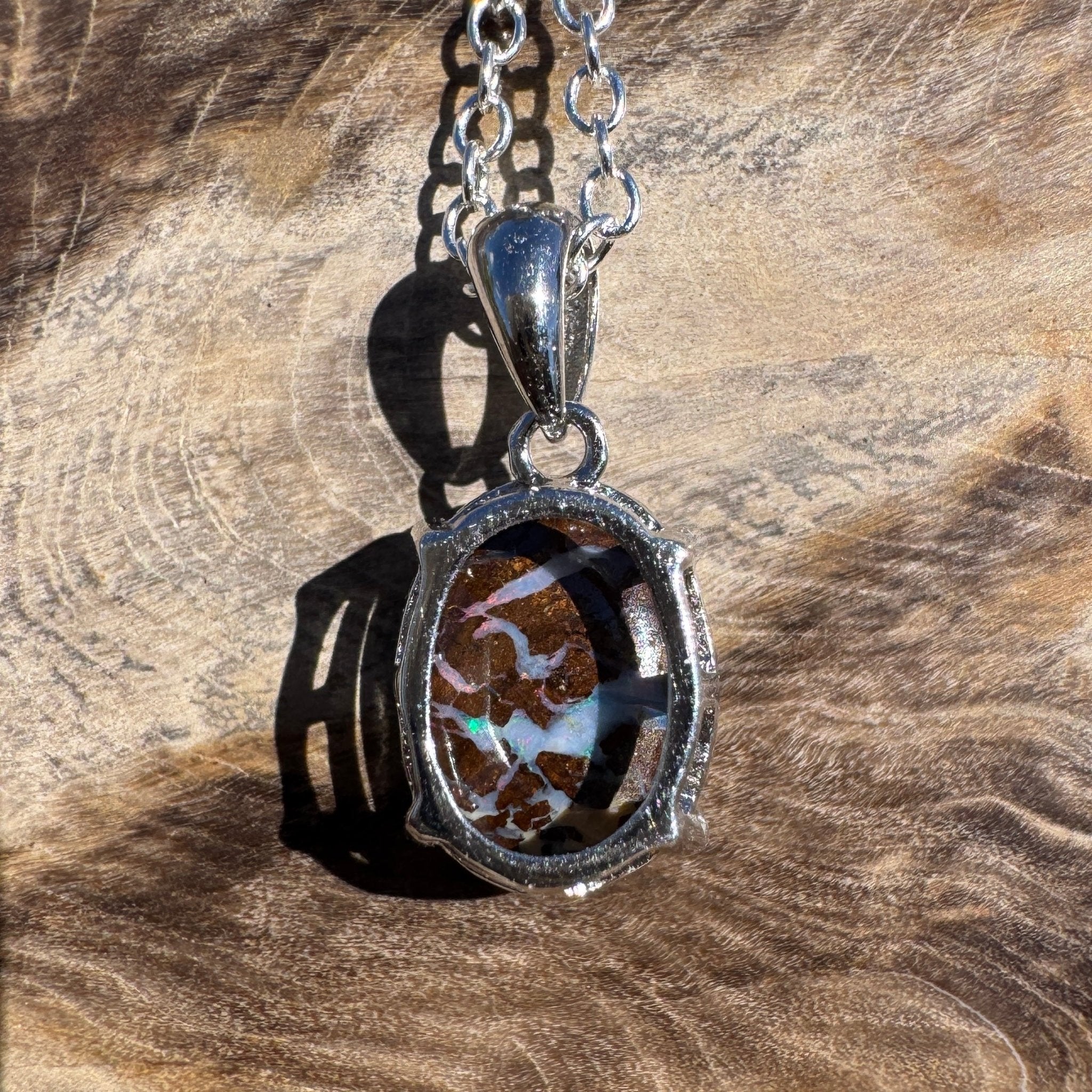 2.3ct Queensland Opal Pendant Necklace ~ 'Rottnest Ember' | 925 Sterling Silver | Solid Australian Opal