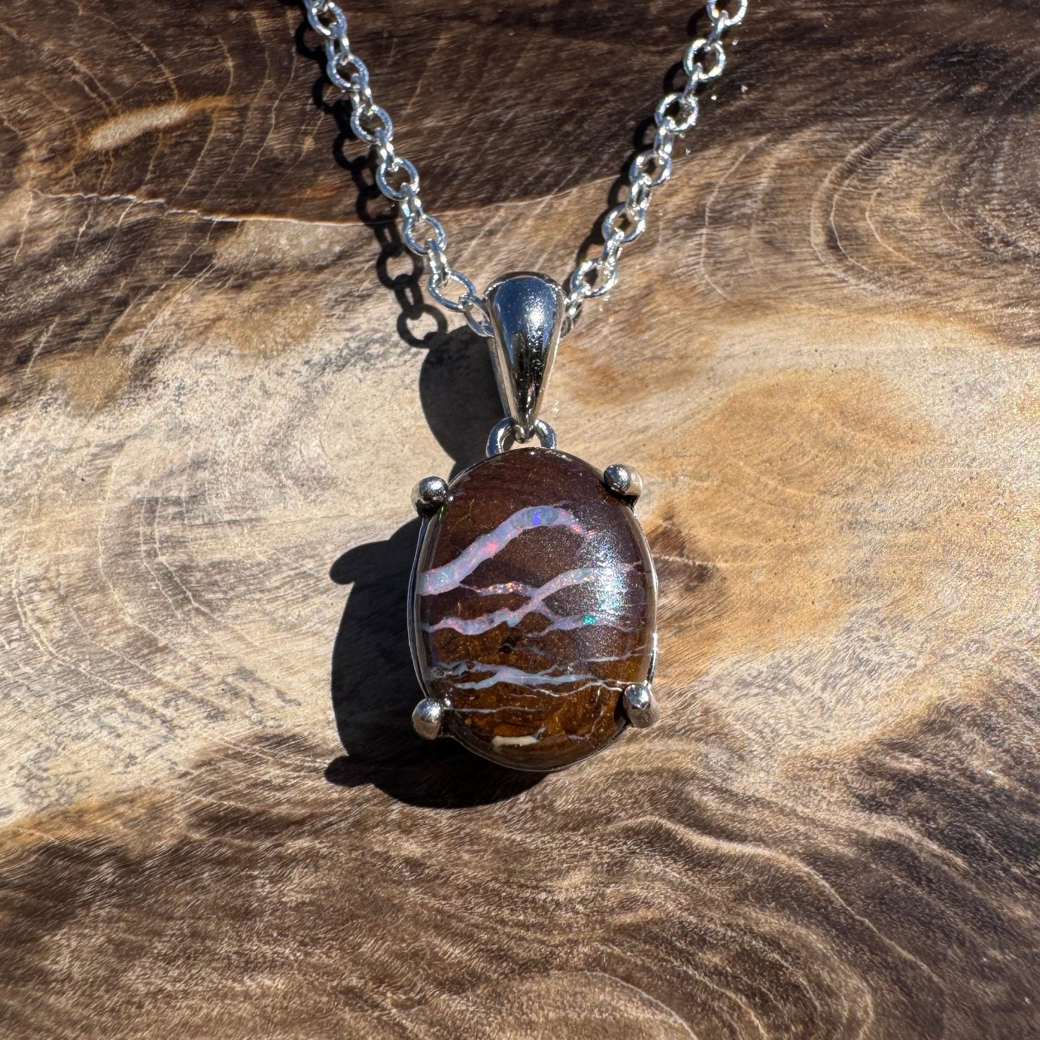 2.3ct Queensland Opal Pendant Necklace ~ 'Rottnest Ember' | 925 Sterling Silver | Solid Australian Opal
