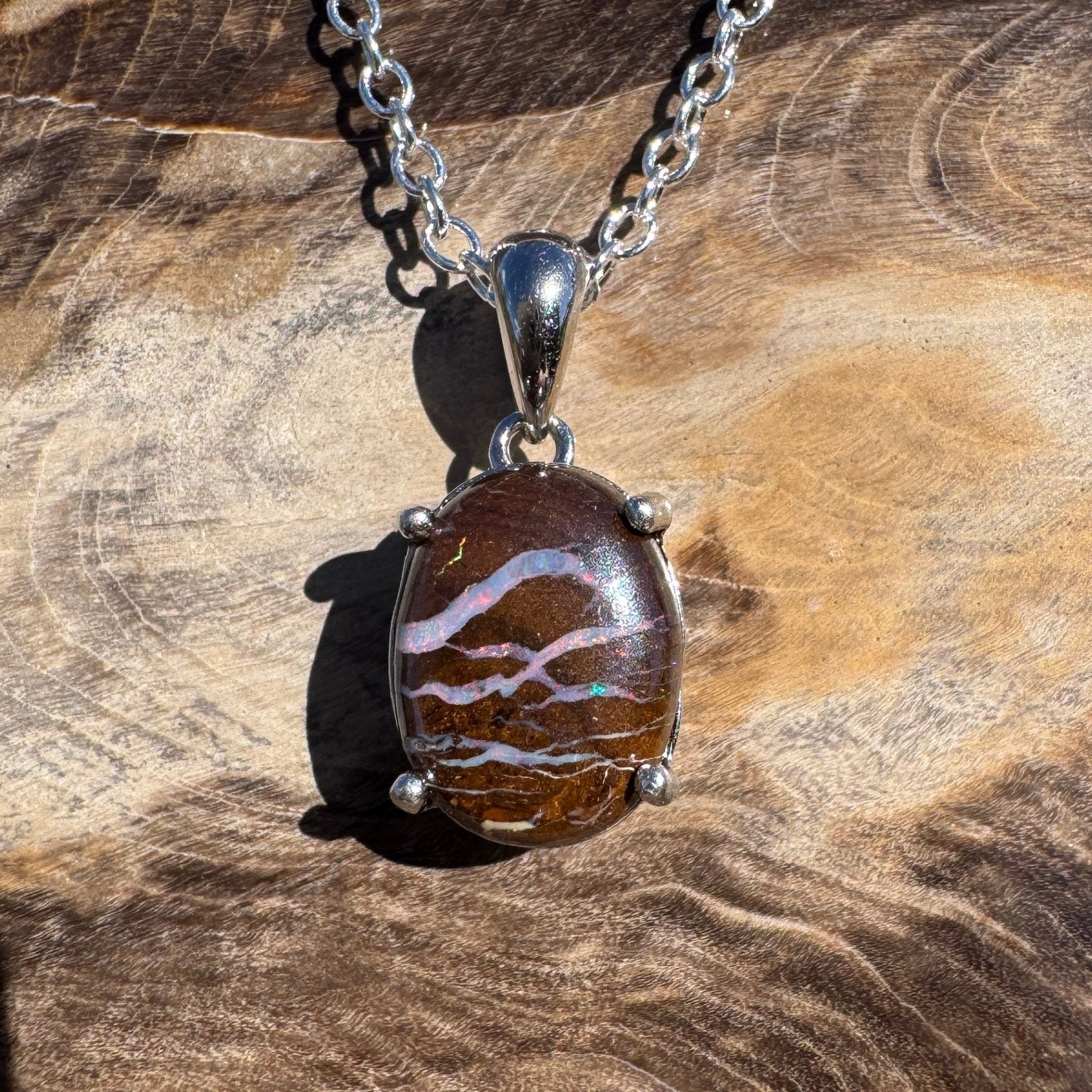 2.3ct Queensland Opal Pendant Necklace ~ 'Rottnest Ember' | 925 Sterling Silver | Solid Australian Opal