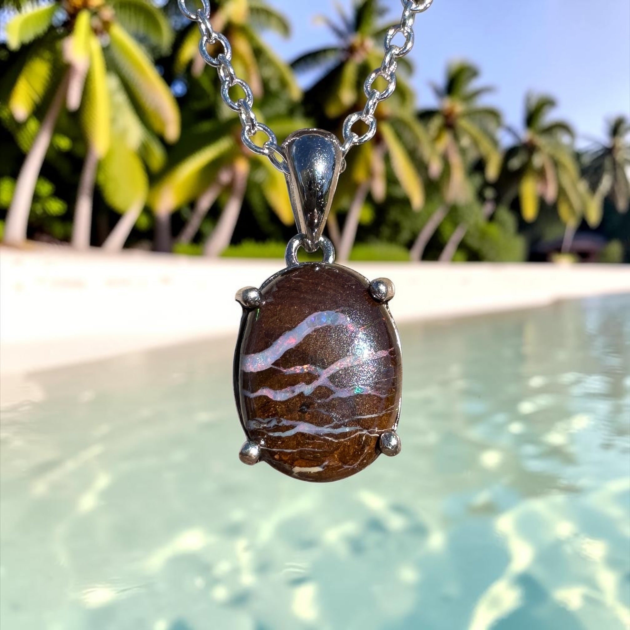 2.3ct Queensland Opal Pendant Necklace ~ 'Rottnest Ember' | 925 Sterling Silver | Solid Australian Opal