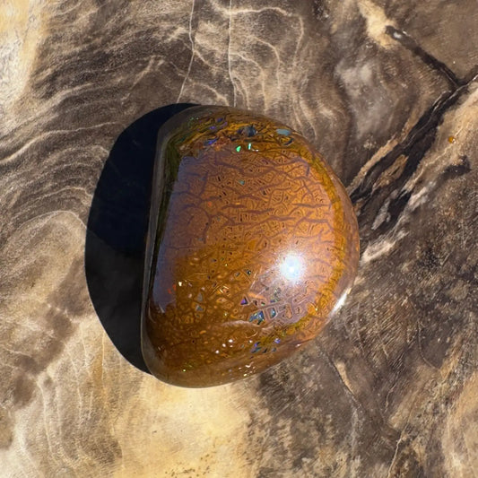 Polished brown Boulder Opal with iridescent flecks, 24.6ct Hand-Cut Solid Stone