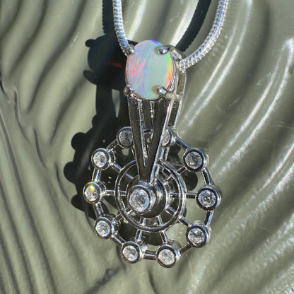 ‘Fair Fun' ~ Handcrafted 0.7ct Solid Lightning Ridge Opal and Cubic Zirconia Sterling Silver Spinning Ferris Wheel Pendant