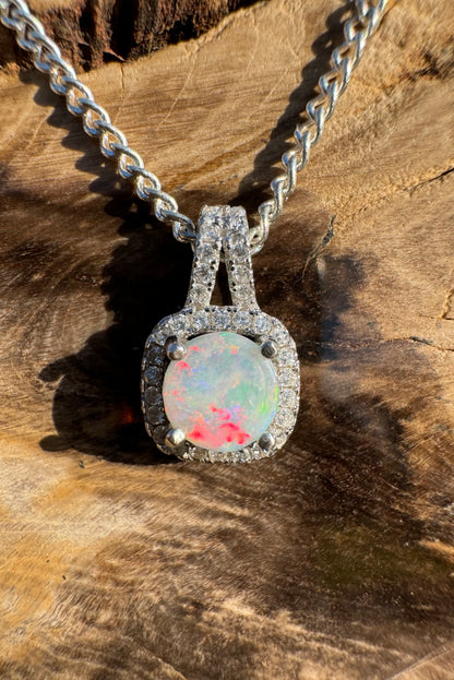 'Kimberley Glow' ~ Handcrafted 1.0ct Solid Lightning Ridge Opal and Cubic Zirconia Sterling Silver Pendant Necklace - Iona Opal Australia