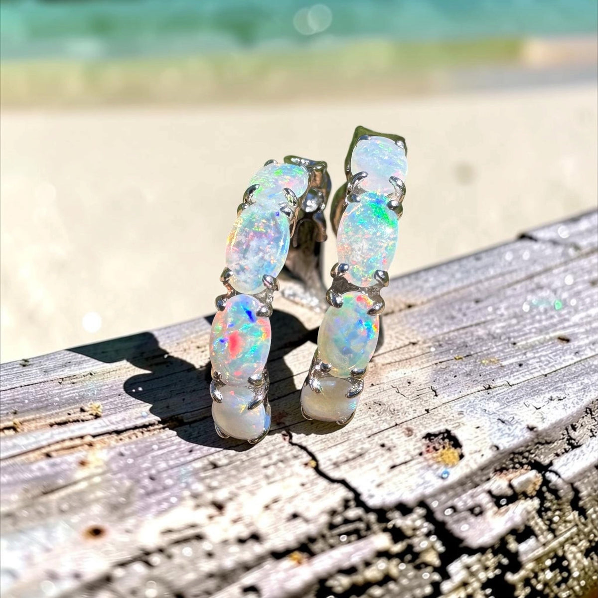 2.4ct Coober Pedy Crystal Opal Huggie Earrings ~ 'Nitmiluk Shimmer' | 925 Sterling Silver | Solid Australian Opal