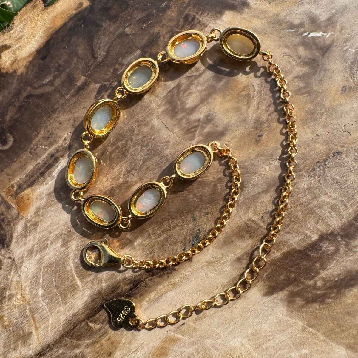 2.4ct Coober Pedy Opal Bracelet ~ 'Goulburn Gold' | Gold Coated 925 Sterling Silver | Solid Australian Opal