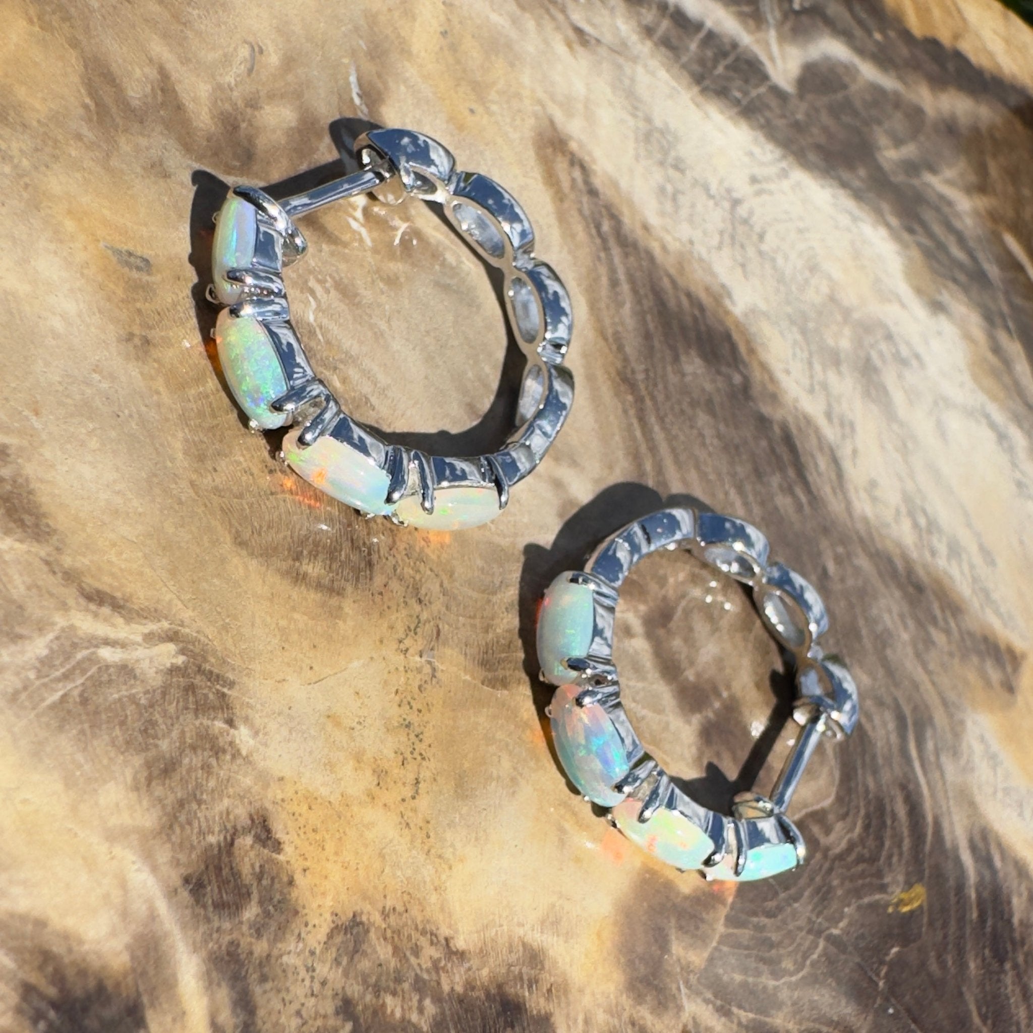 2.4ct Coober Pedy Opal Huggie Earrings ~ 'Tallow Beach Loop' | 925 Sterling Silver | Solid Australian Opal