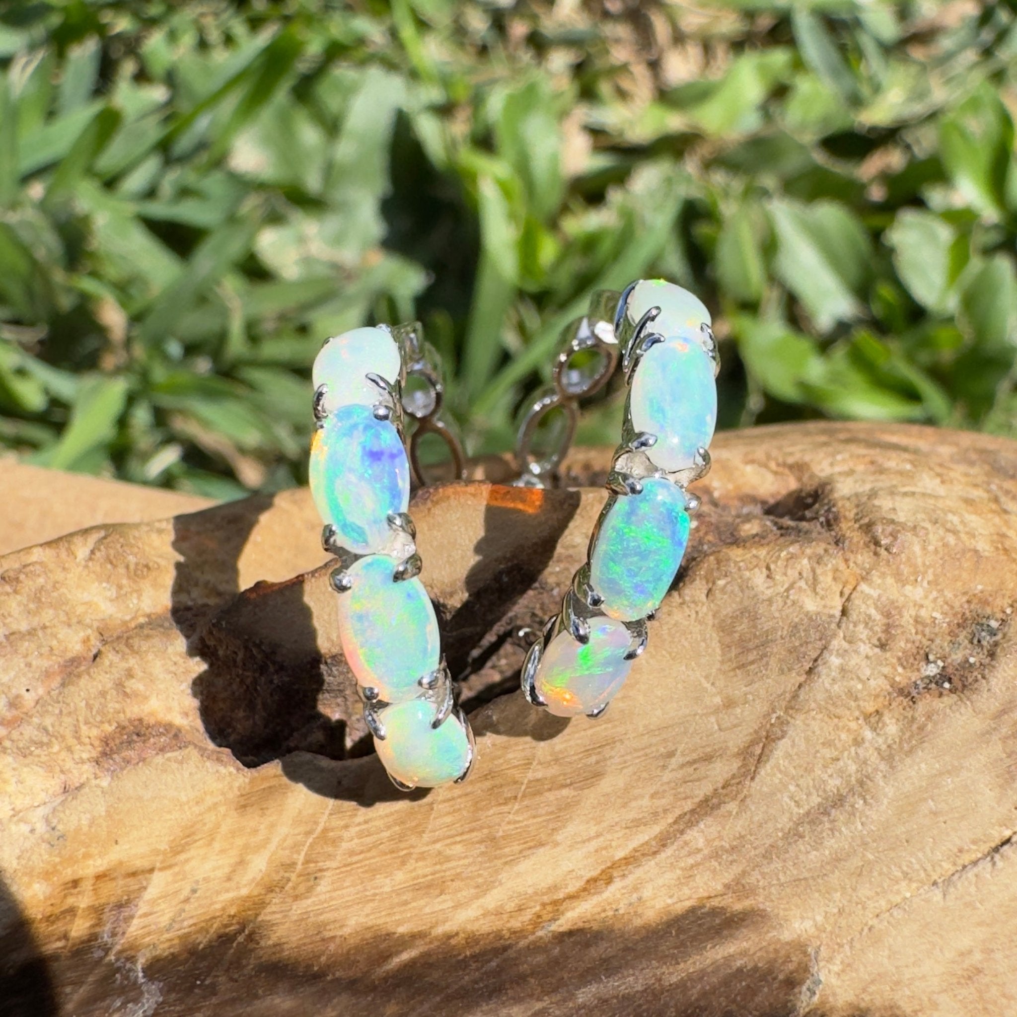 2.4ct Coober Pedy Opal Huggie Earrings ~ 'Tallow Beach Loop' | 925 Sterling Silver | Solid Australian Opal