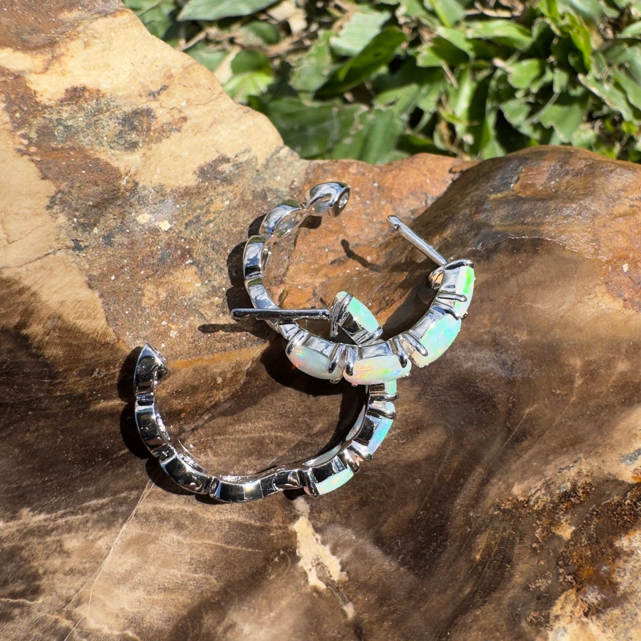 2.4ct Coober Pedy Opal Huggie Earrings ~ 'Tallow Beach Loop' | 925 Sterling Silver | Solid Australian Opal