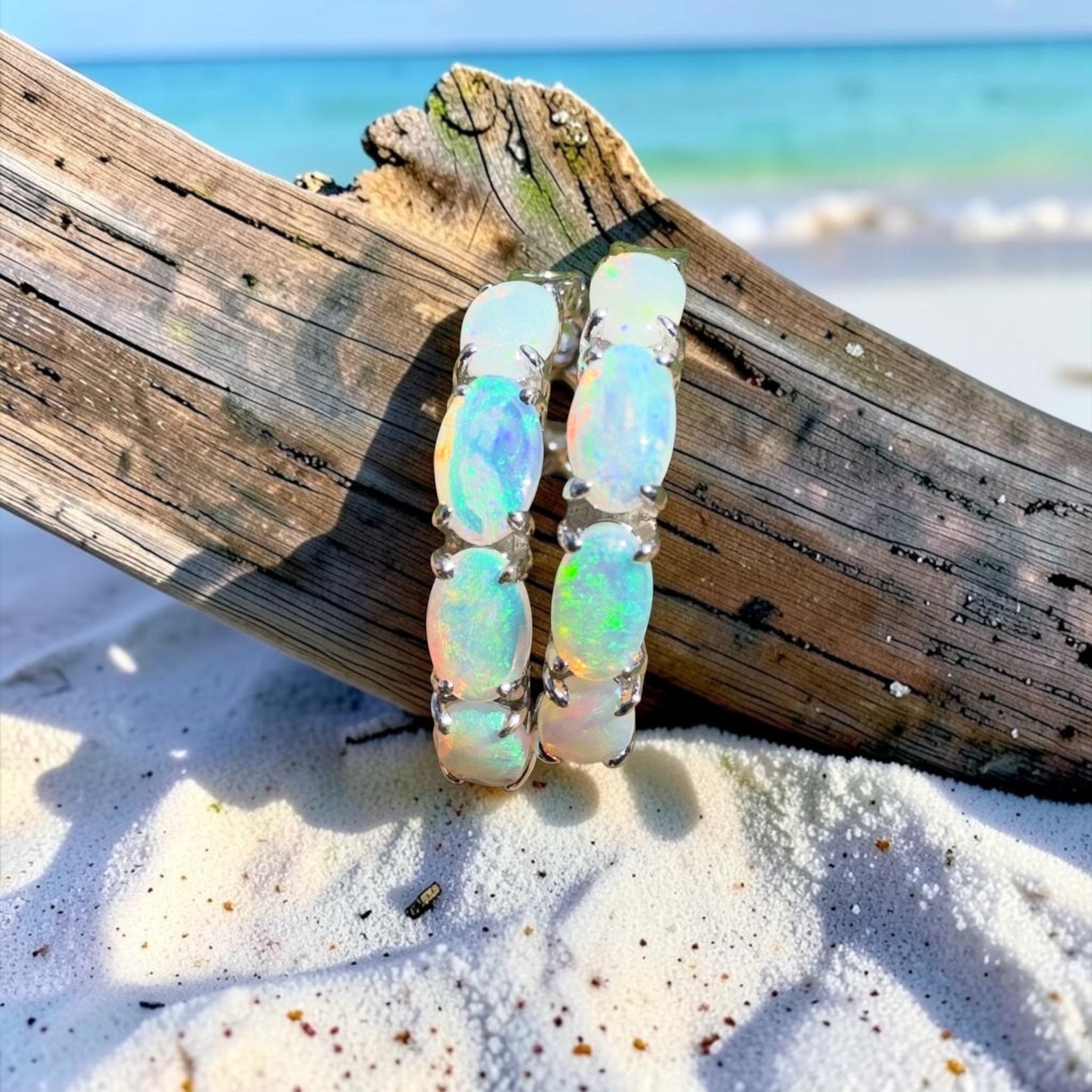 2.4ct Coober Pedy Opal Huggie Earrings ~ 'Tallow Beach Loop' | 925 Sterling Silver | Solid Australian Opal