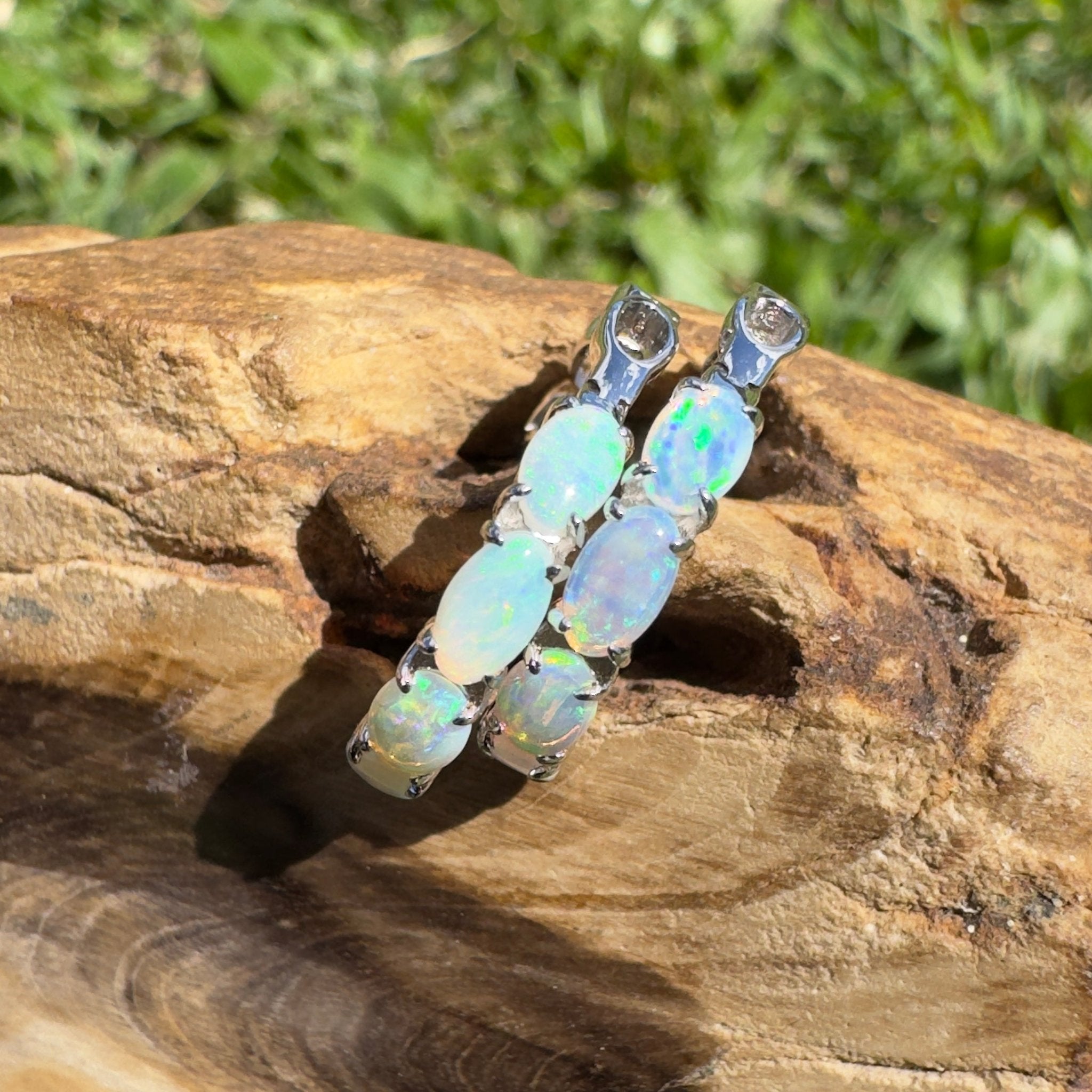 2.4ct Coober Pedy Opal Huggie Earrings ~ 'Wategos Loop' | 925 Sterling Silver | Solid Australian Opal