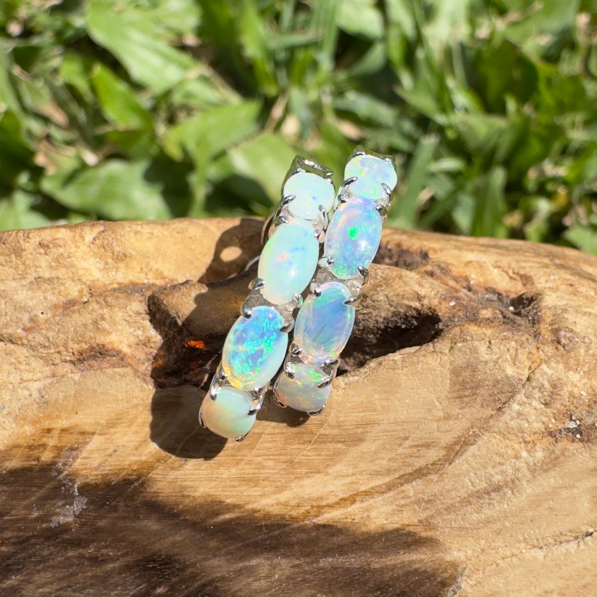 2.4ct Coober Pedy Opal Huggie Earrings ~ 'Wategos Loop' | 925 Sterling Silver | Solid Australian Opal