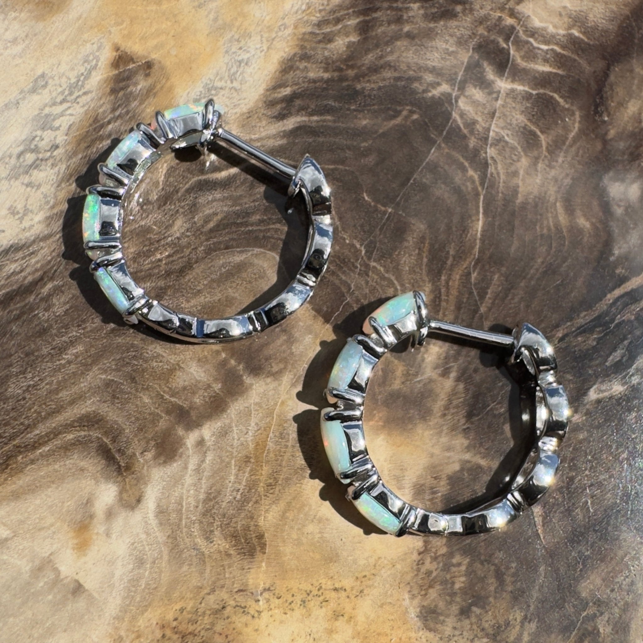 2.4ct Coober Pedy Opal Huggie Earrings ~ 'Wategos Loop' | 925 Sterling Silver | Solid Australian Opal