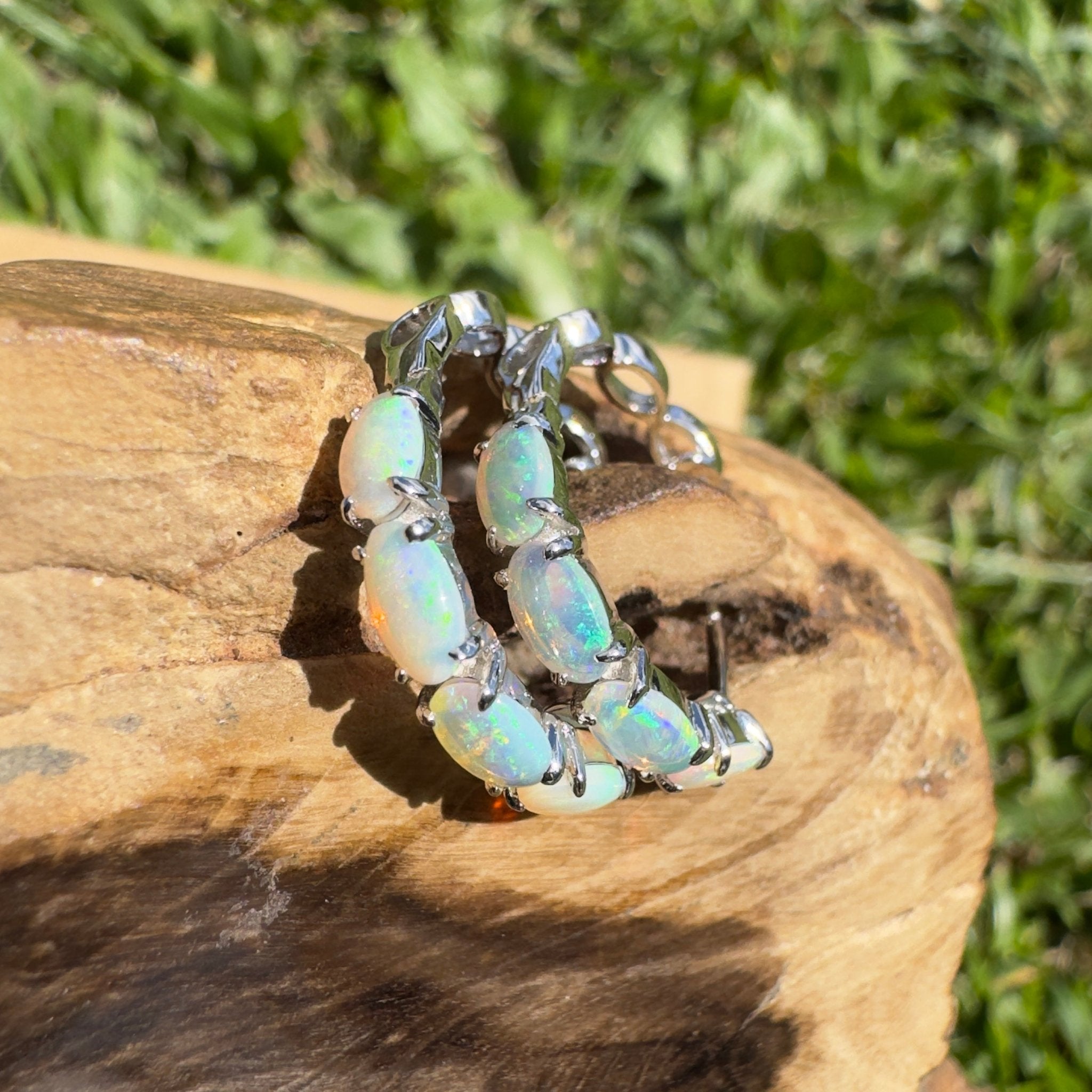 2.4ct Coober Pedy Opal Huggie Earrings ~ 'Wategos Loop' | 925 Sterling Silver | Solid Australian Opal