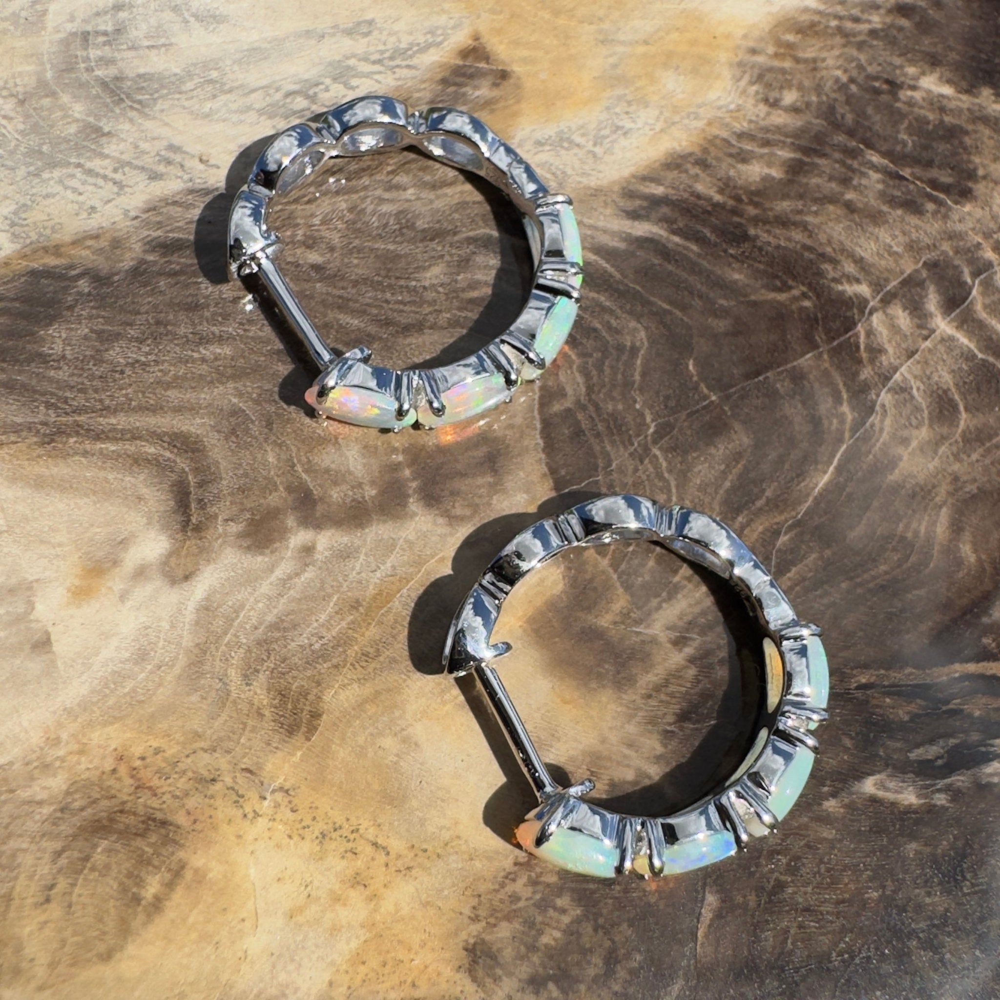 2.4ct Coober Pedy Opal Huggie Earrings ~ 'Wategos Loop' | 925 Sterling Silver | Solid Australian Opal