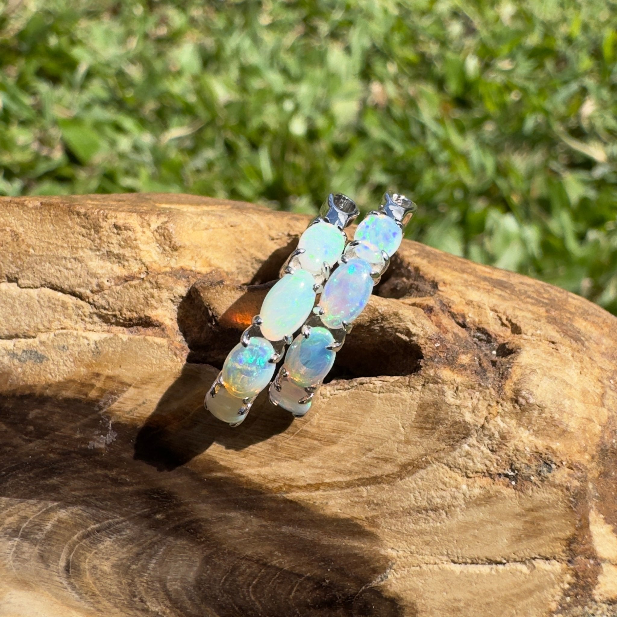 2.4ct Coober Pedy Opal Huggie Earrings ~ 'Wategos Loop' | 925 Sterling Silver | Solid Australian Opal