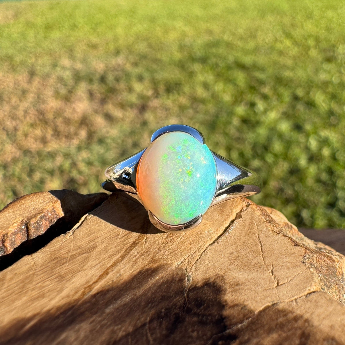 2.4ct Coober Pedy Opal Ring ~ 'Yorke Peninsula Spectrum' | 925 Sterling Silver | Solid Australian Opal