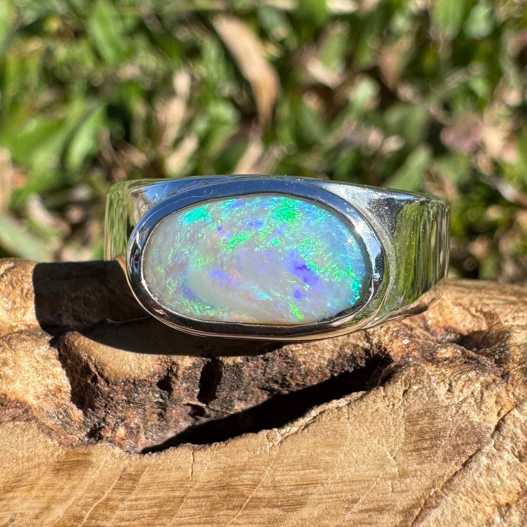 2.4ct Lightning Ridge Opal Ring ~ 'Hyams Beach Green' | 925 Sterling Silver | Solid Australian Opal