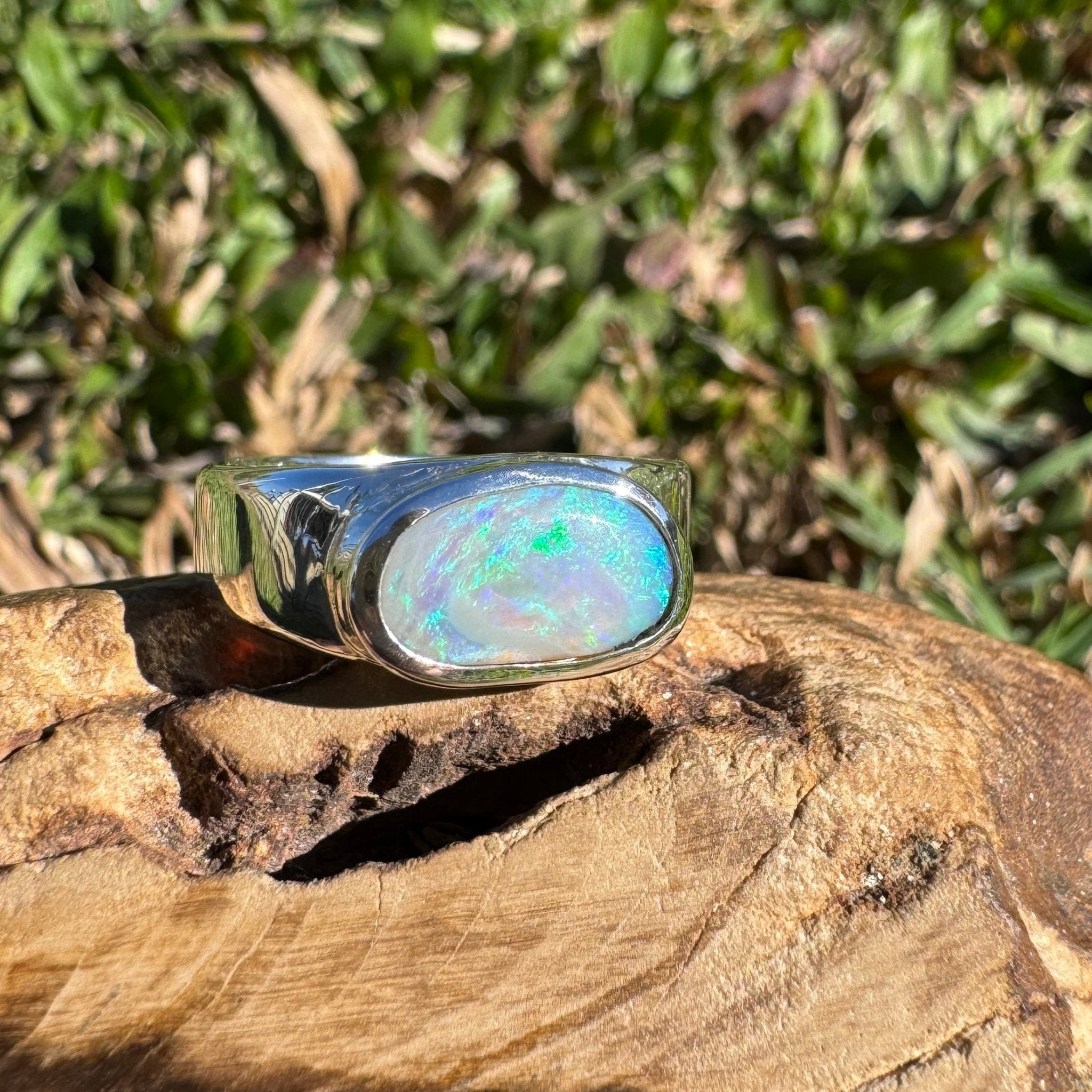 2.4ct Lightning Ridge Opal Ring ~ 'Hyams Beach Green' | 925 Sterling Silver | Solid Australian Opal