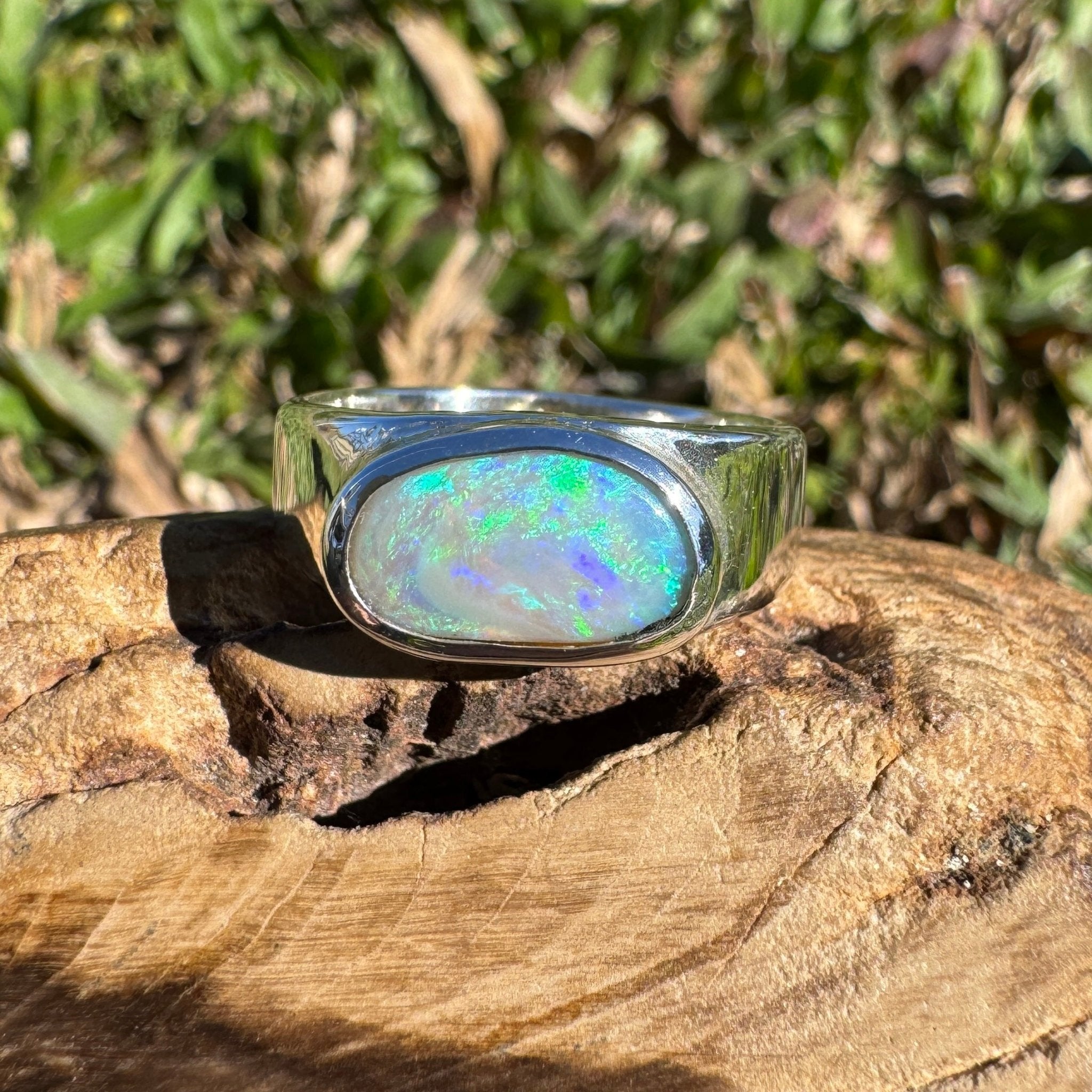 2.4ct Lightning Ridge Opal Ring ~ 'Hyams Beach Green' | 925 Sterling Silver | Solid Australian Opal