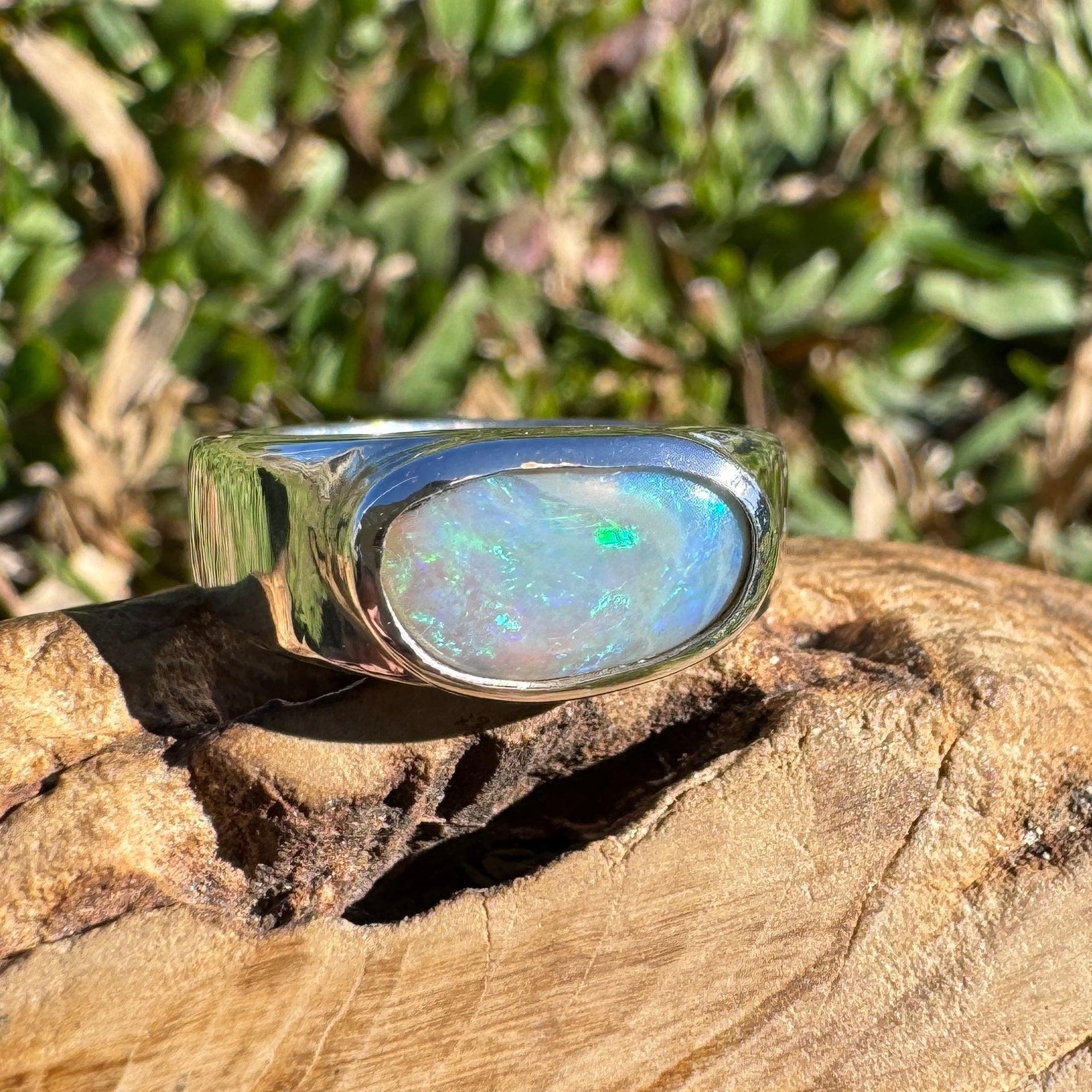 2.4ct Lightning Ridge Opal Ring ~ 'Hyams Beach Green' | 925 Sterling Silver | Solid Australian Opal