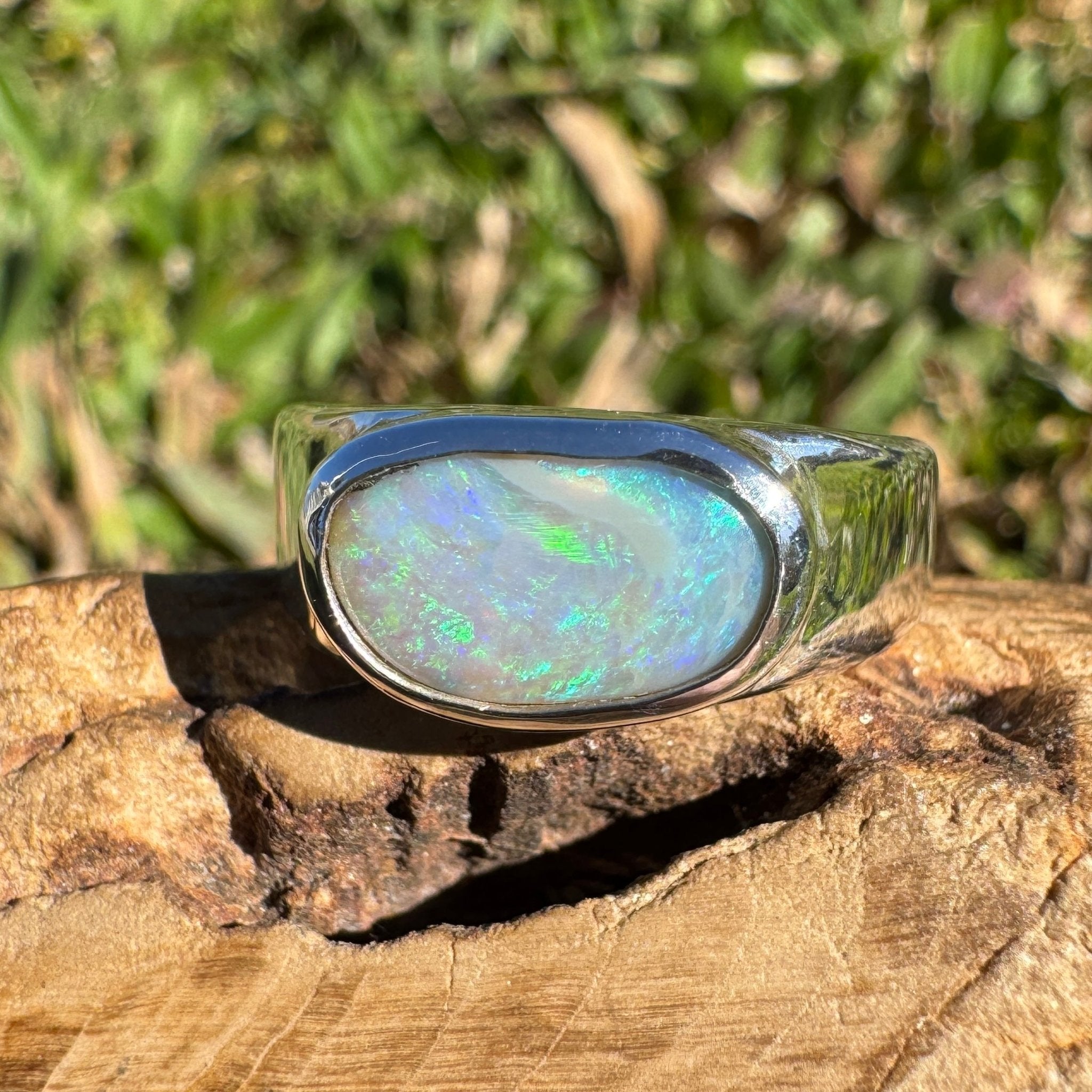 2.4ct Lightning Ridge Opal Ring ~ 'Hyams Beach Green' | 925 Sterling Silver | Solid Australian Opal