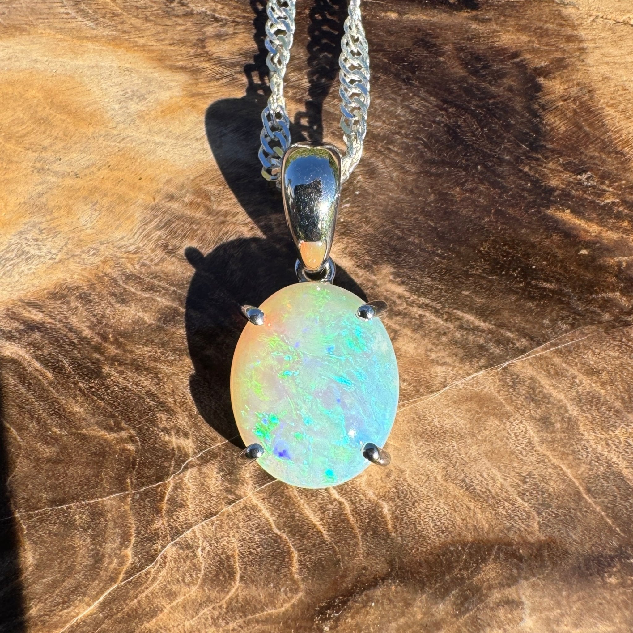 2.5ct Coober Pedy Crystal Opal Pendant Necklace ~ 'Pacific Drift' | 925 Sterling Silver | Solid Australian Opal