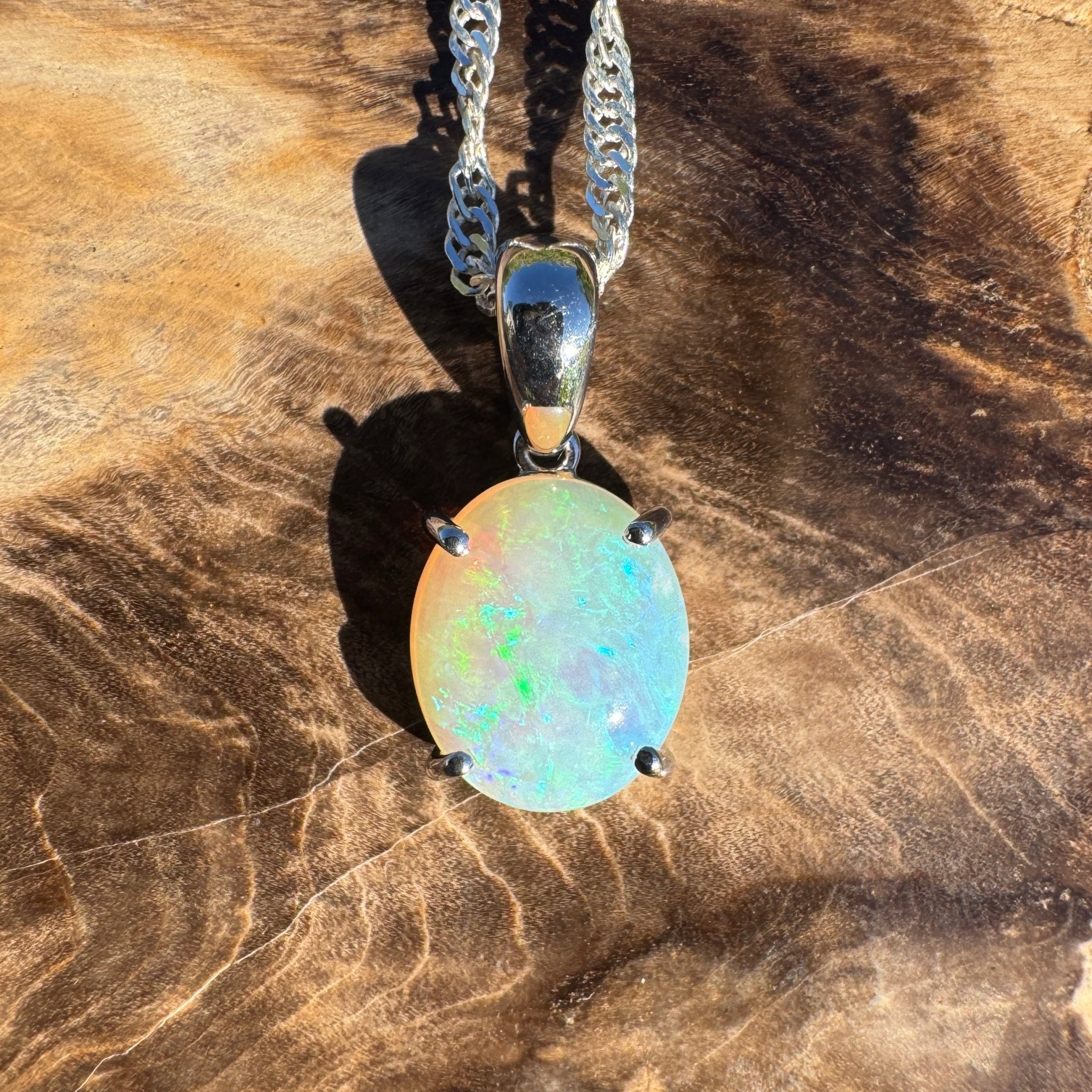 2.5ct Coober Pedy Crystal Opal Pendant Necklace ~ 'Pacific Drift' | 925 Sterling Silver | Solid Australian Opal