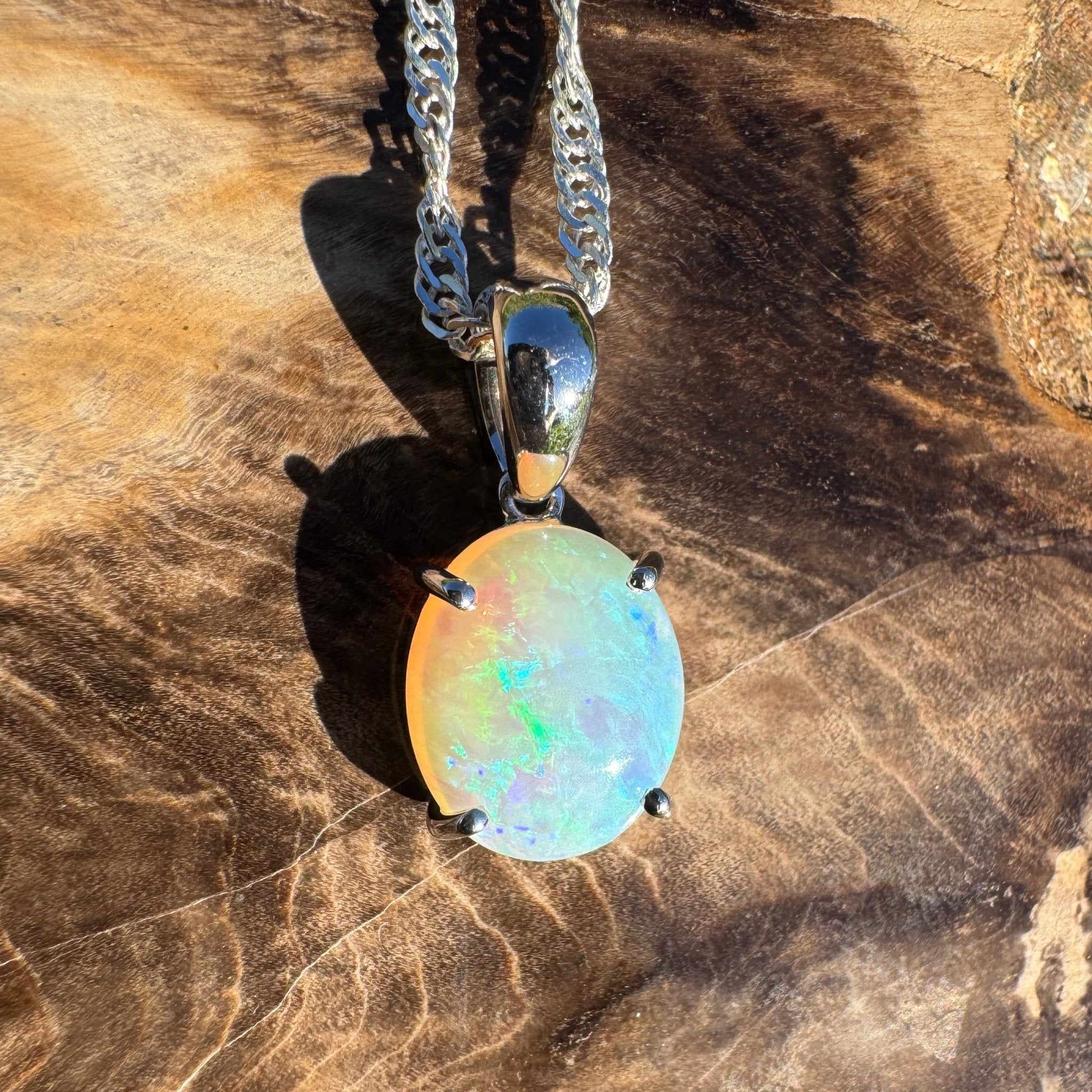 2.5ct Coober Pedy Crystal Opal Pendant Necklace ~ 'Pacific Drift' | 925 Sterling Silver | Solid Australian Opal