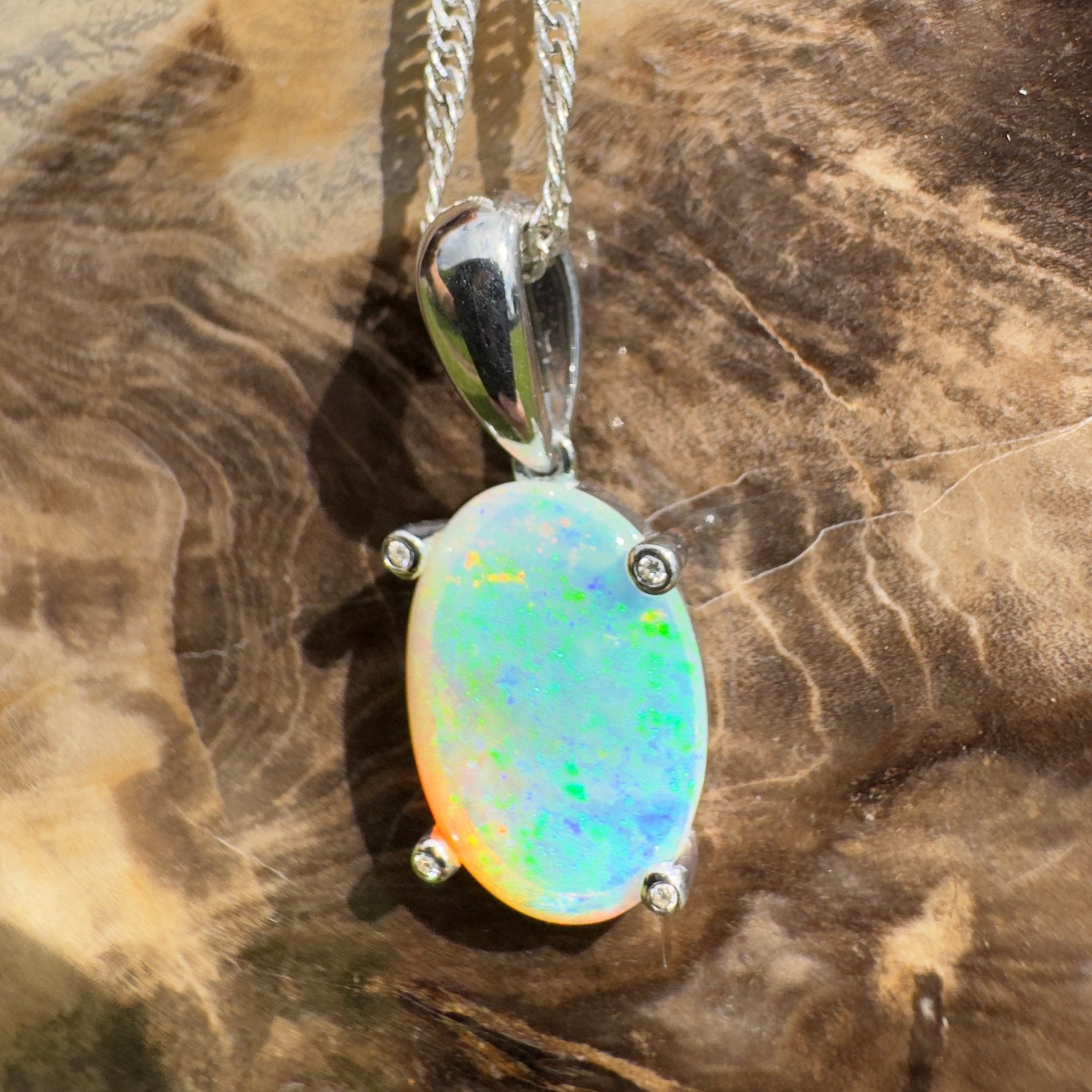 2.5ct Coober Pedy Crystal Opal Pendant Necklace ~ 'Turquoise Bay Current' | 925 Sterling Silver | Solid Australian Opal