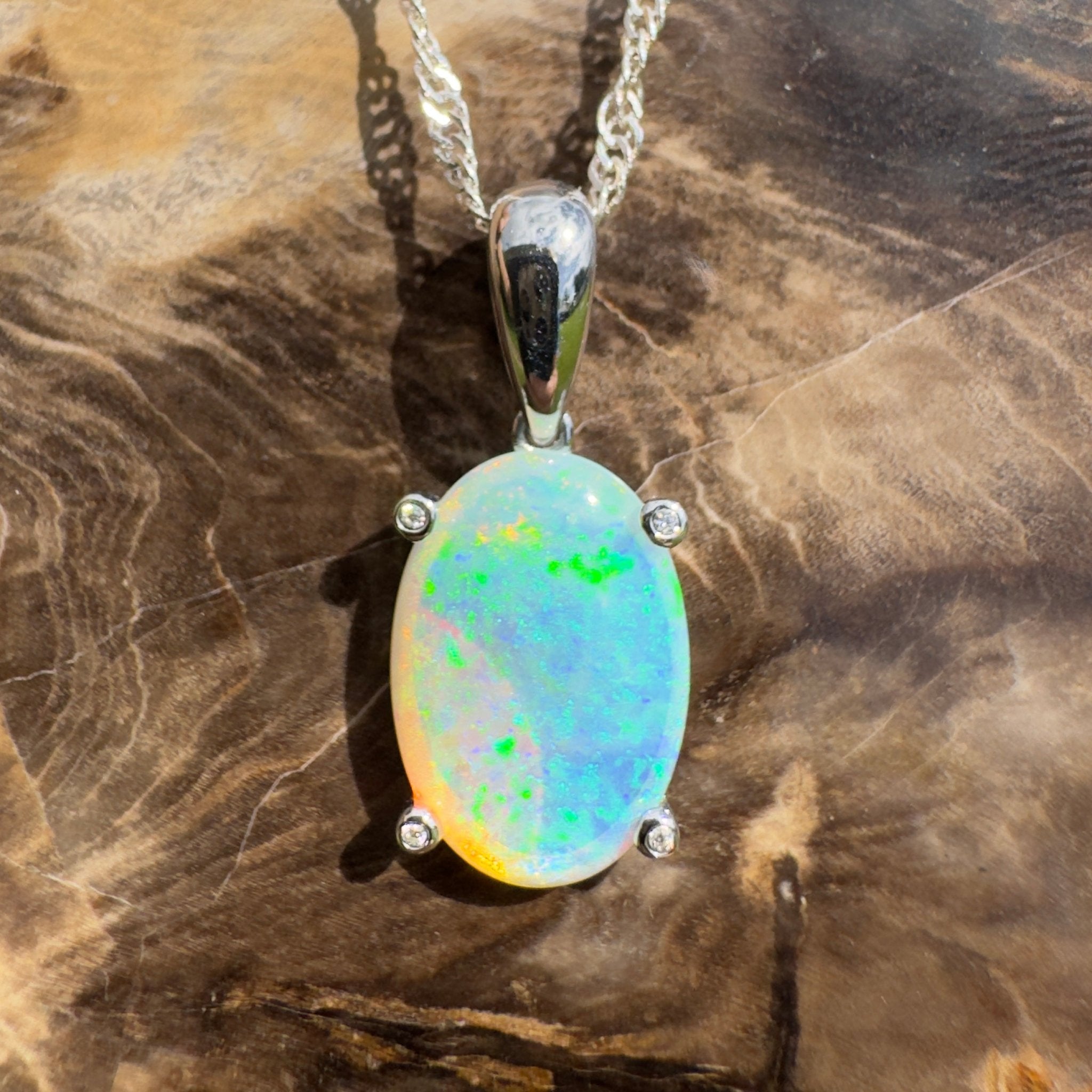 2.5ct Coober Pedy Crystal Opal Pendant Necklace ~ 'Turquoise Bay Current' | 925 Sterling Silver | Solid Australian Opal