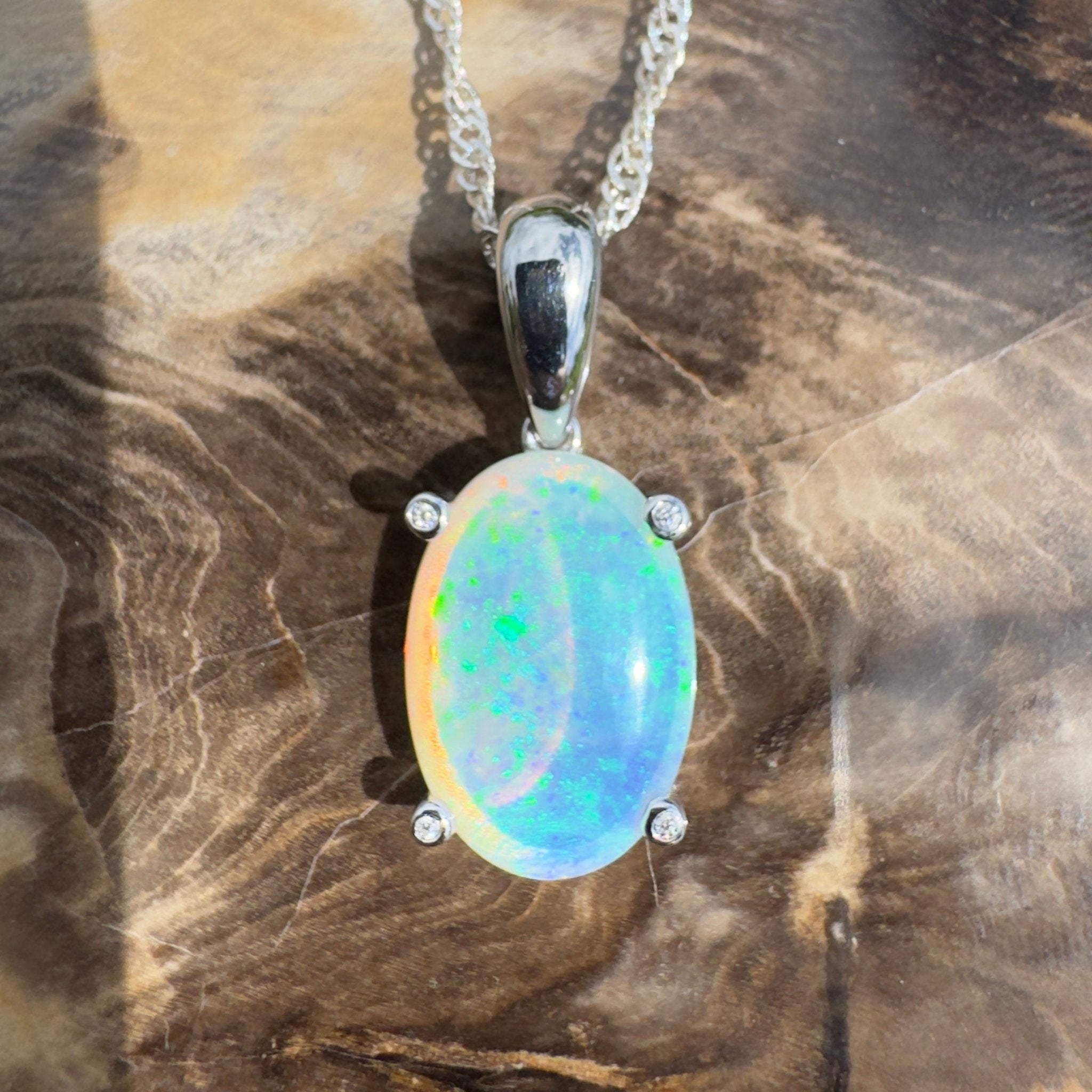2.5ct Coober Pedy Crystal Opal Pendant Necklace ~ 'Turquoise Bay Current' | 925 Sterling Silver | Solid Australian Opal