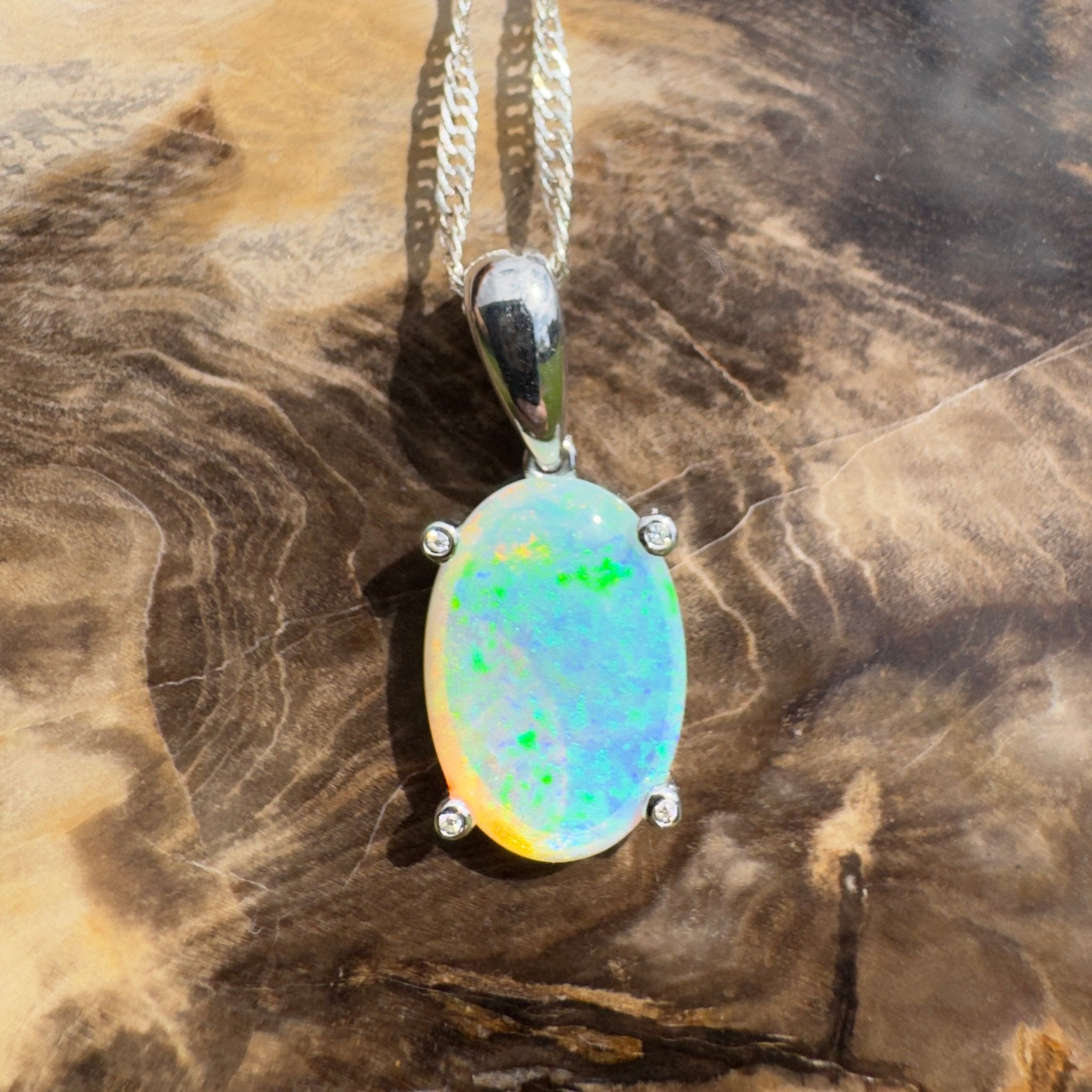 2.5ct Coober Pedy Crystal Opal Pendant Necklace ~ 'Turquoise Bay Current' | 925 Sterling Silver | Solid Australian Opal