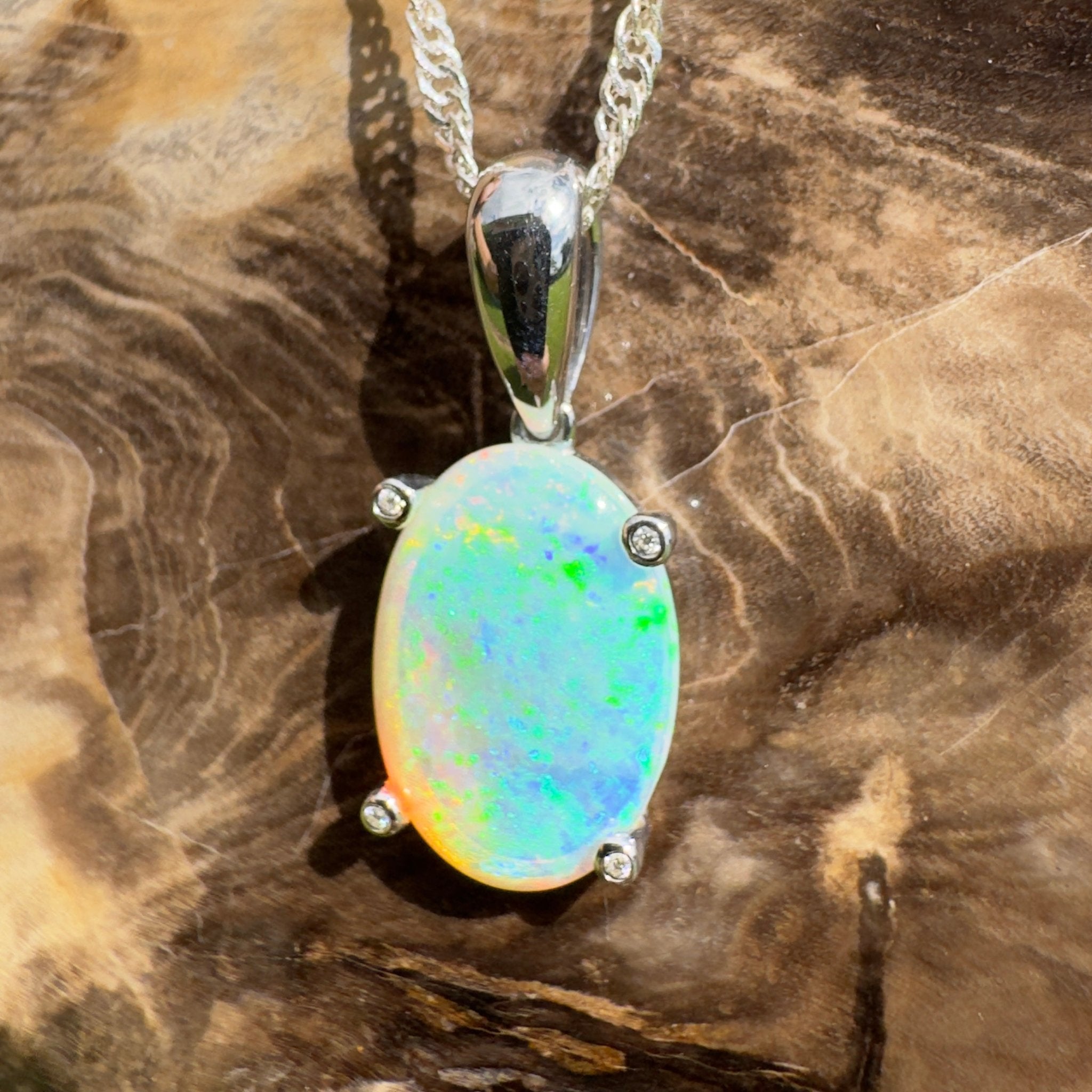 2.5ct Coober Pedy Crystal Opal Pendant Necklace ~ 'Turquoise Bay Current' | 925 Sterling Silver | Solid Australian Opal