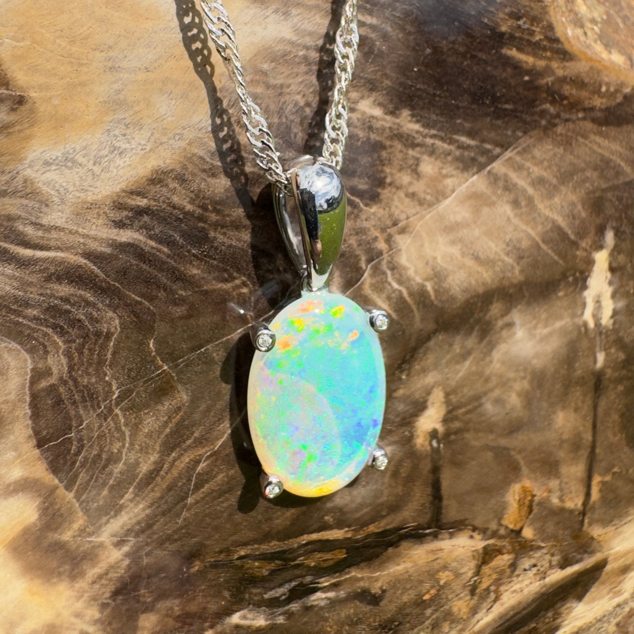2.5ct Coober Pedy Crystal Opal Pendant Necklace ~ 'Turquoise Bay Current' | 925 Sterling Silver | Solid Australian Opal