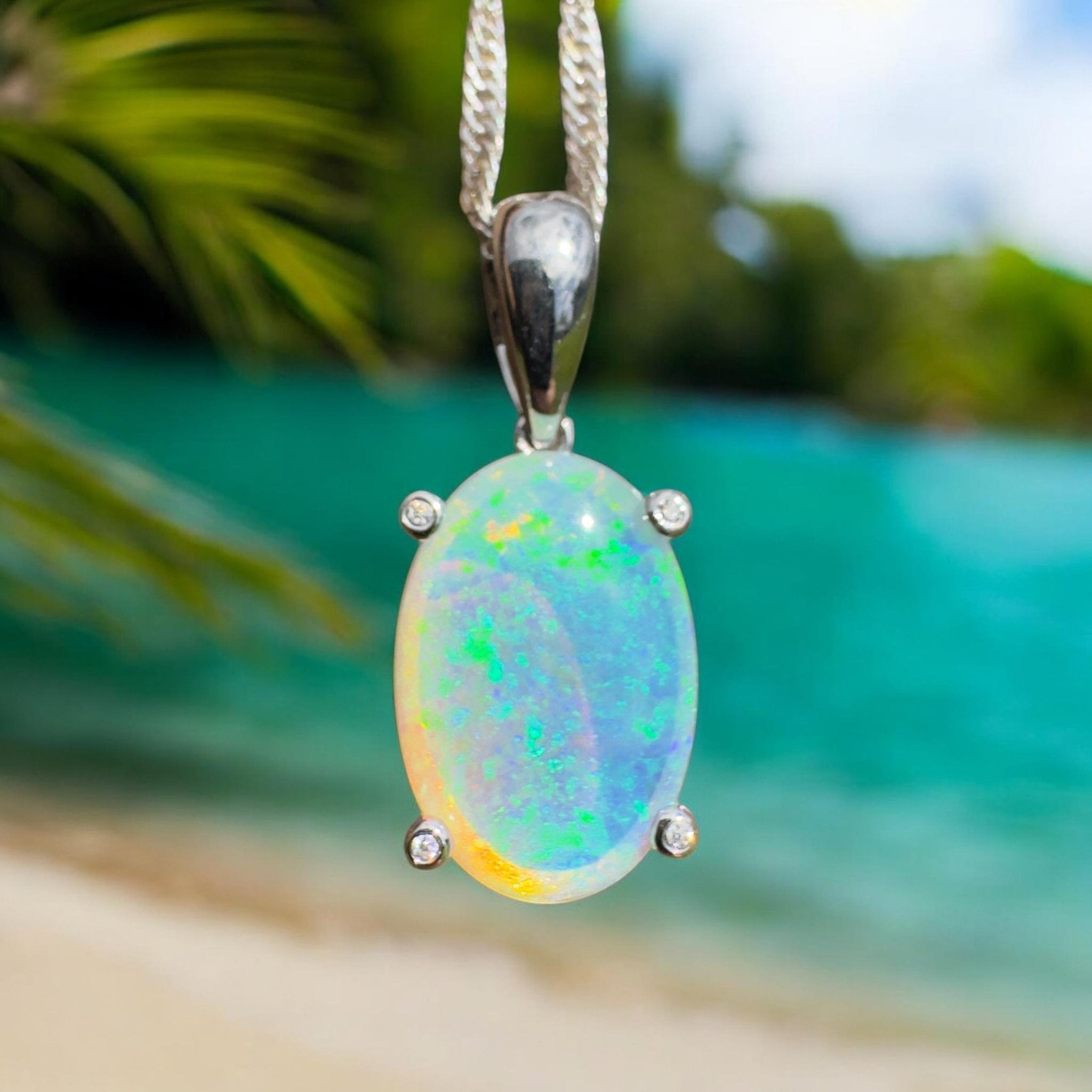 2.5ct Coober Pedy Crystal Opal Pendant Necklace ~ 'Turquoise Bay Current' | 925 Sterling Silver | Solid Australian Opal