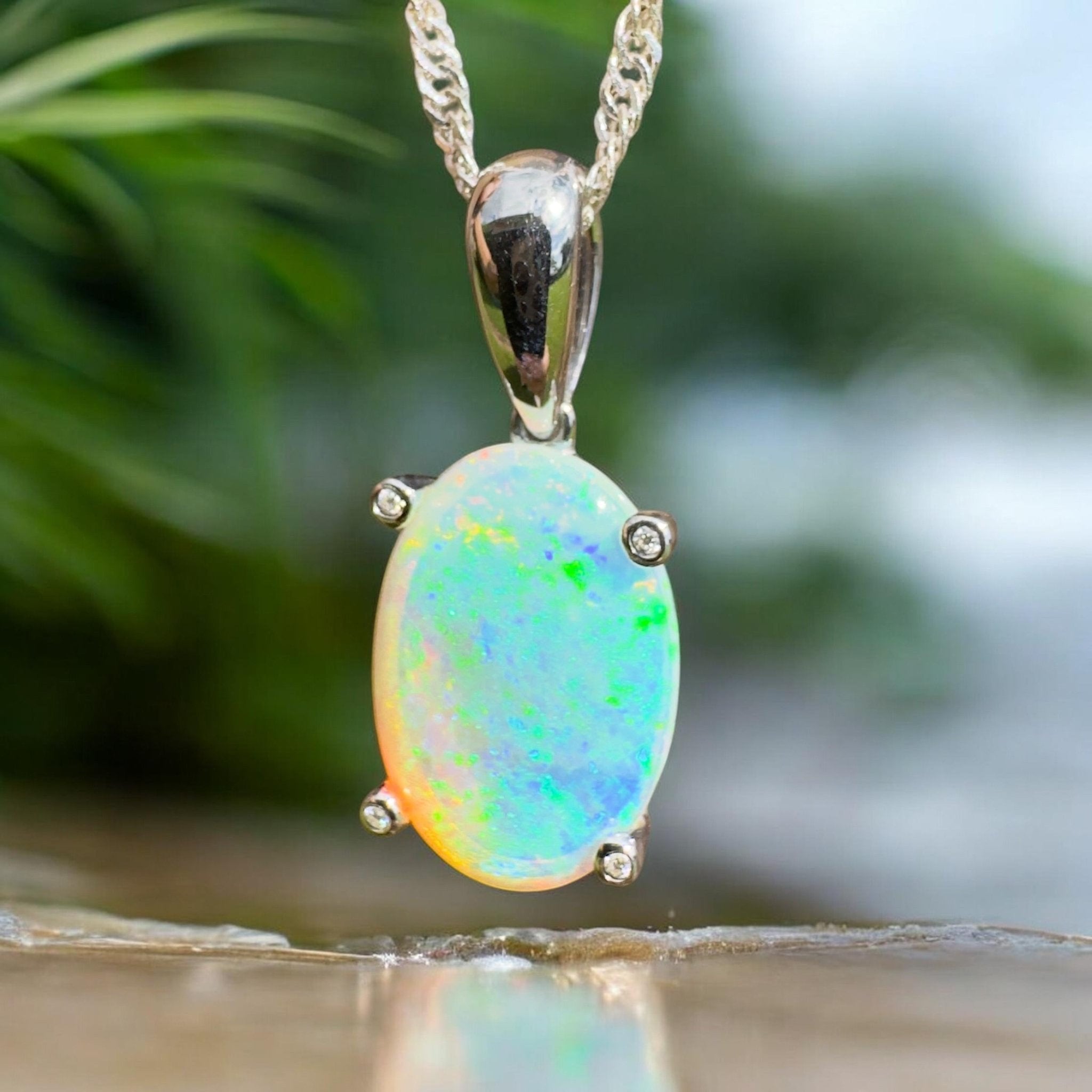 2.5ct Coober Pedy Crystal Opal Pendant Necklace ~ 'Turquoise Bay Current' | 925 Sterling Silver | Solid Australian Opal
