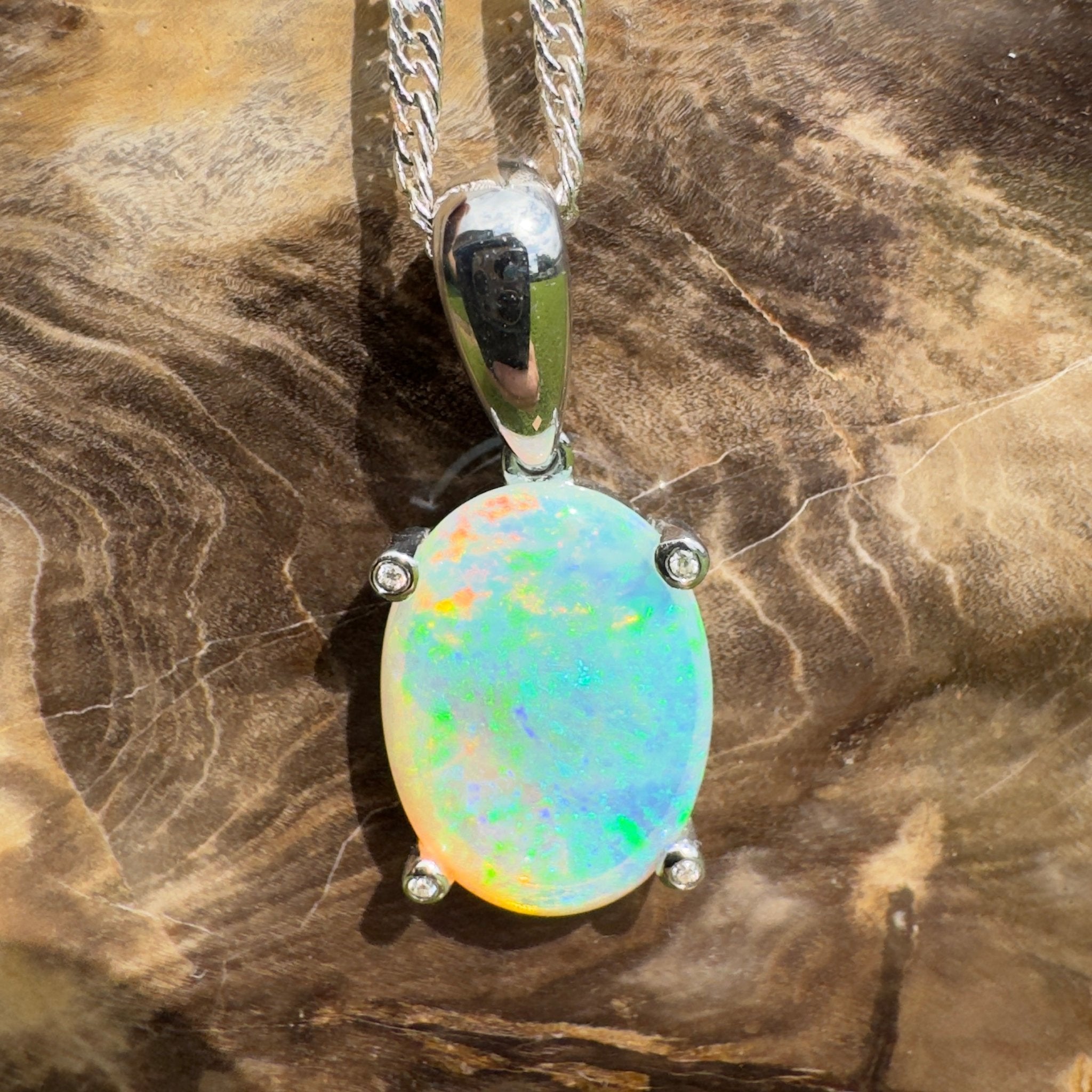 2.5ct Coober Pedy Crystal Opal Pendant Necklace ~ 'Turquoise Bay Current' | 925 Sterling Silver | Solid Australian Opal
